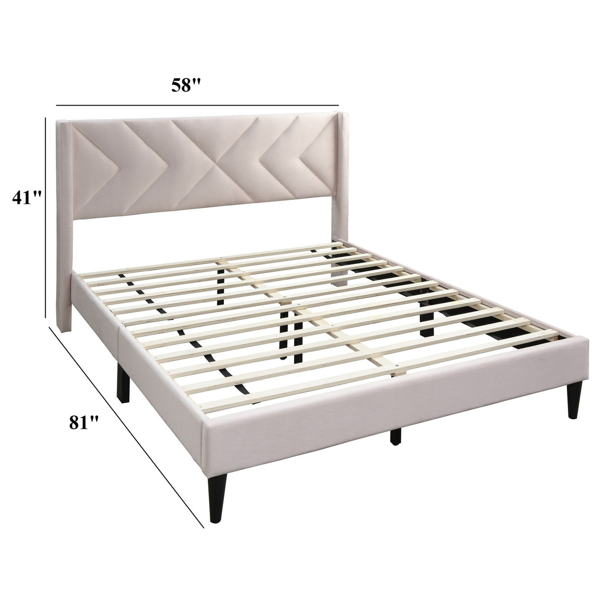 Full Size Bed With Upholstered Headboard - Light Pink