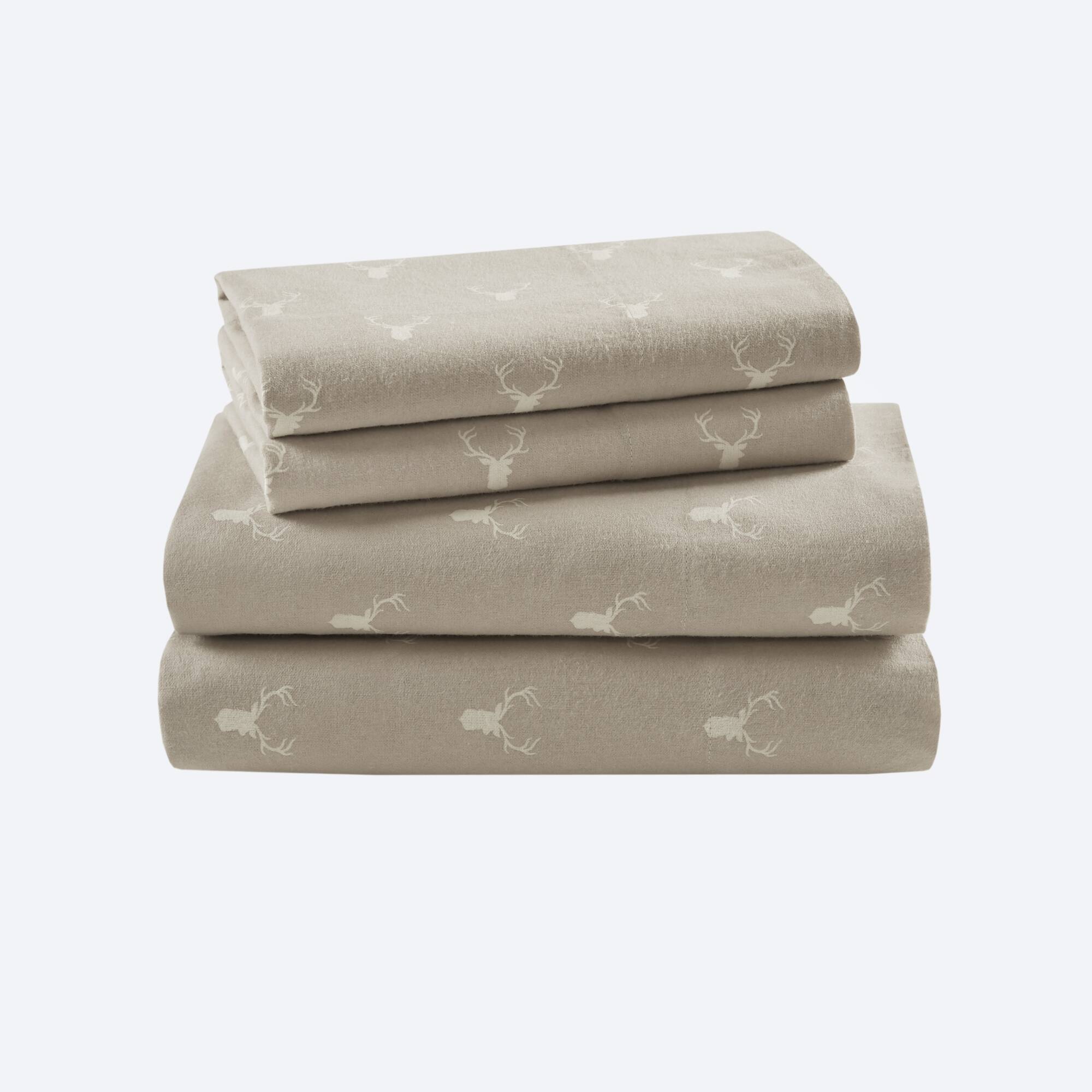 Flannel - Queen 100% Flannel Printed Sheet Set - Stag Head