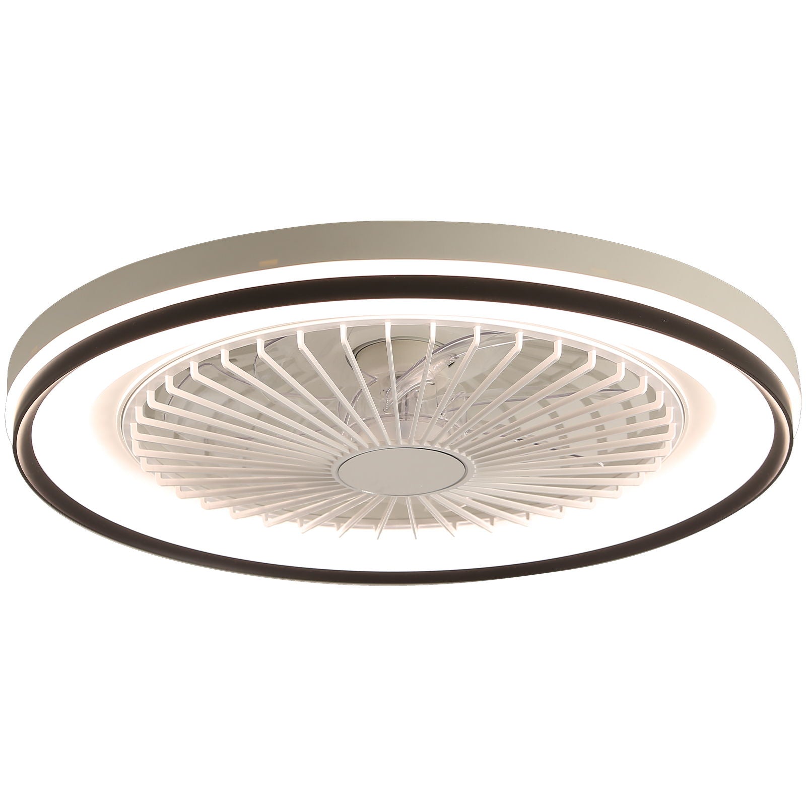 RGB Dimmable LED Enclosed Ceiling Fan With Light Flush Mount Bladeless, 6 Speed, Remote Control - White