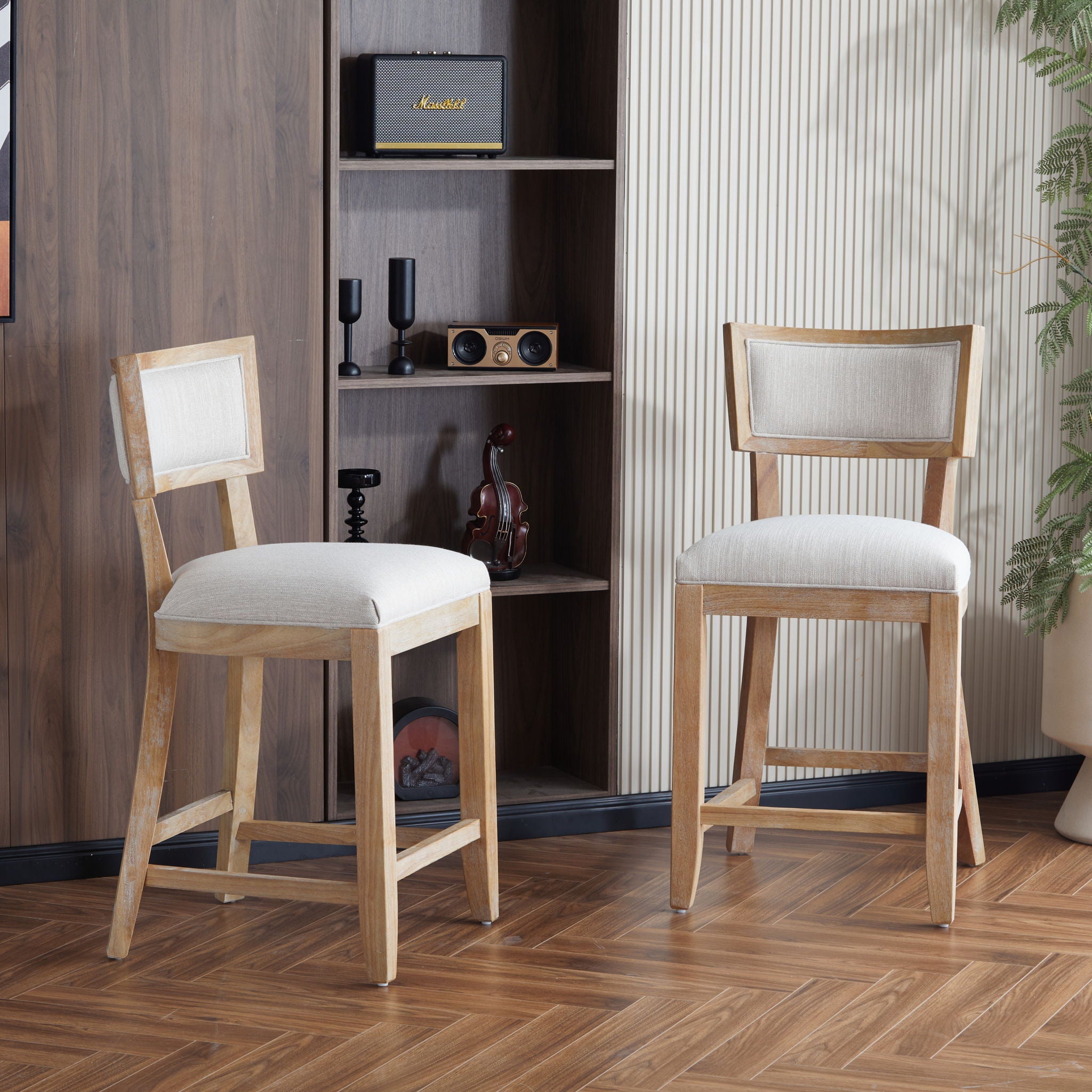 Upholstered Counter Height Bar Stools With Comfy Back (Set of 2)
