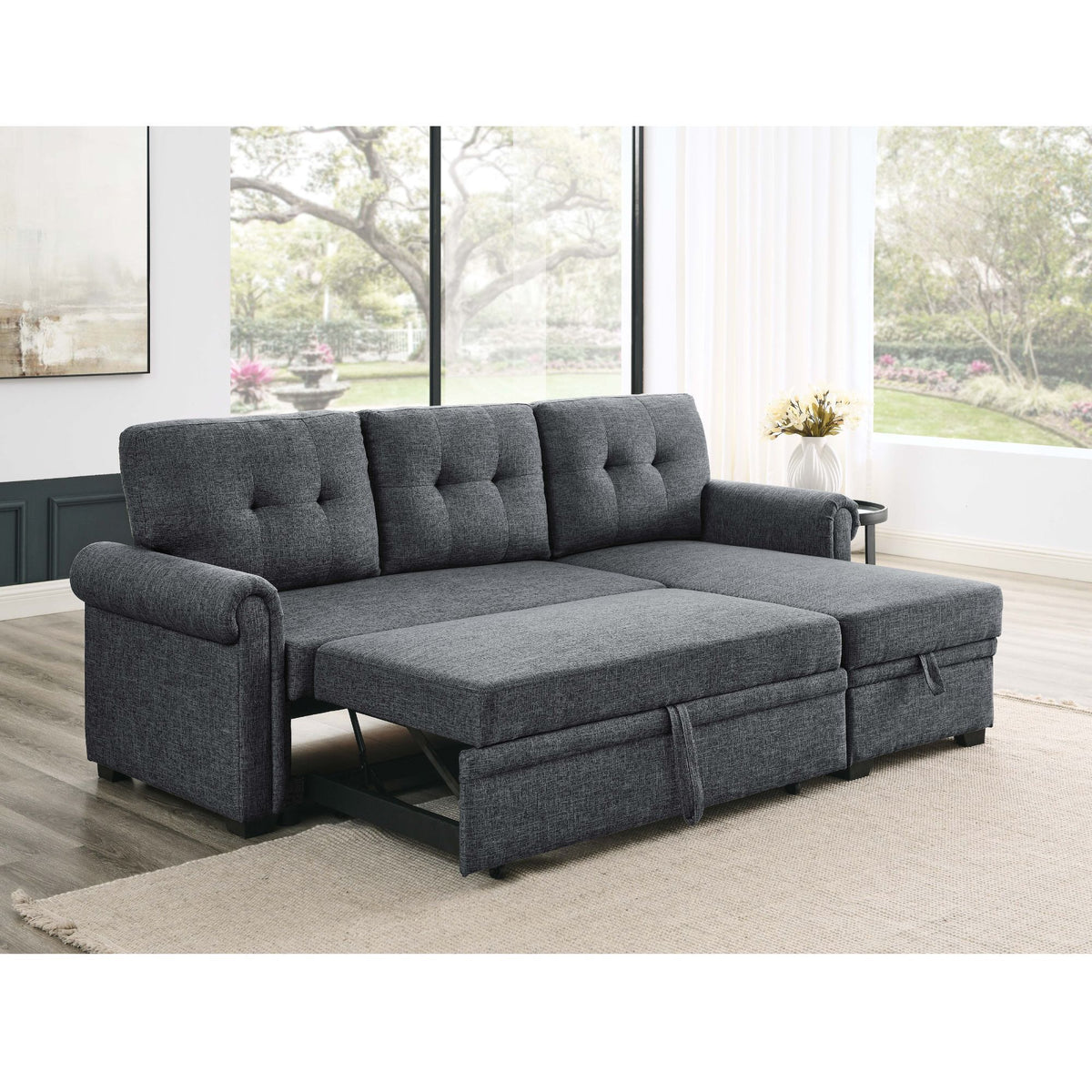 Upholstered Sleeper Sofa With Reversible Storage Chaise - Dark Gray