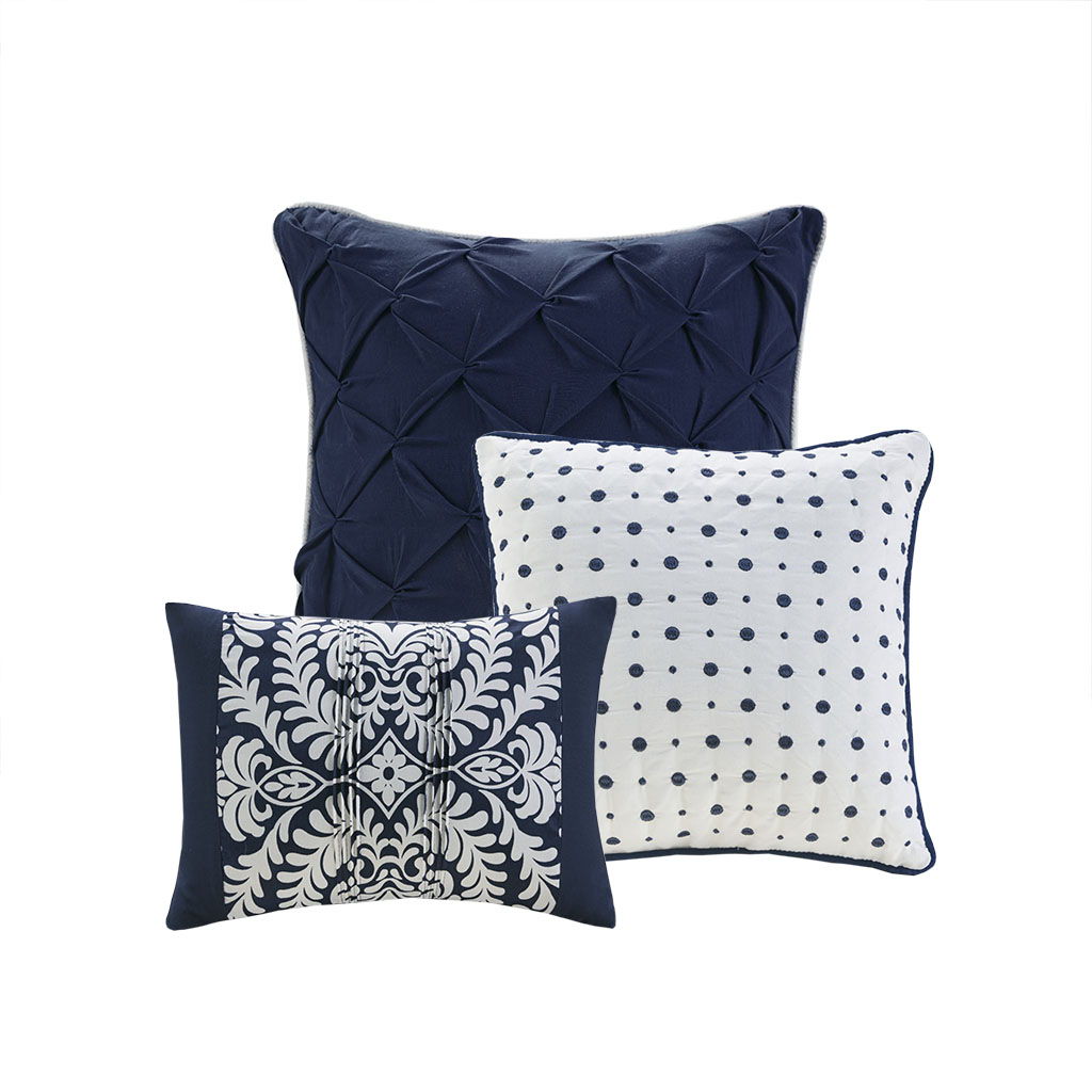 Vienna - California King 7 Piece Printed Comforter Set - Indigo