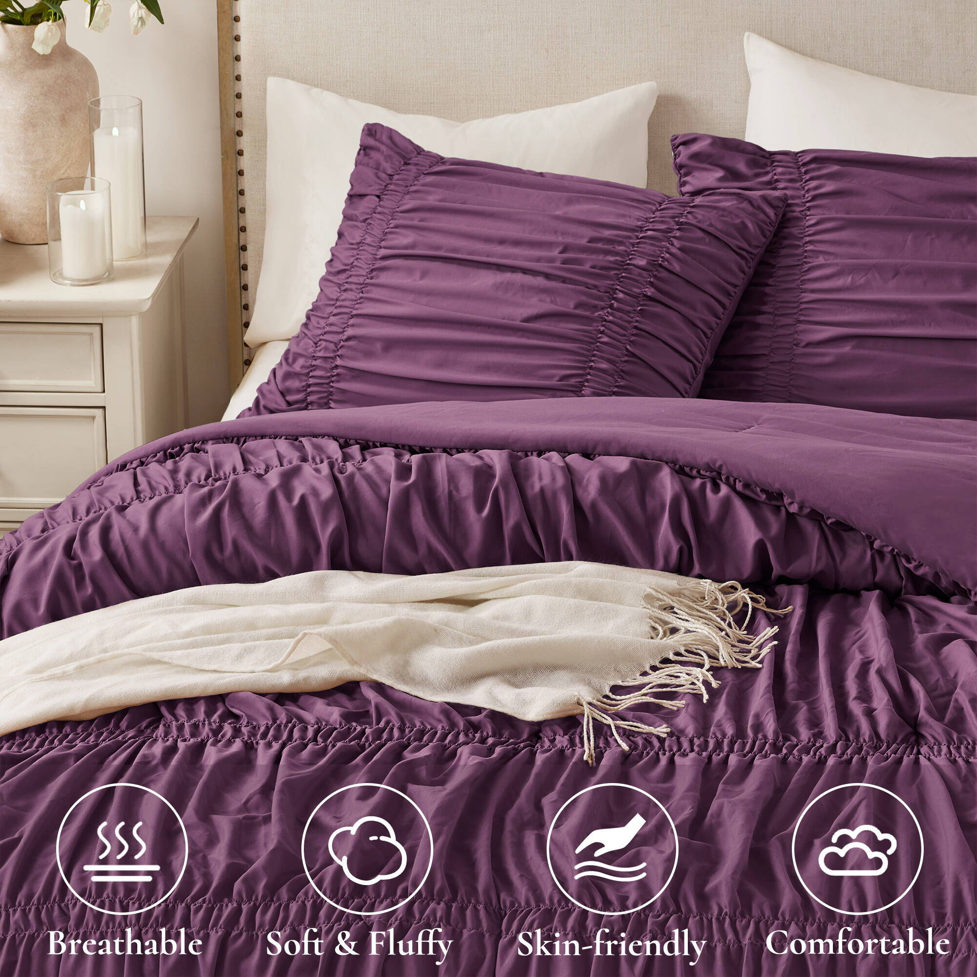 Mia - 3 Piece Queen Comforter Set - Purple