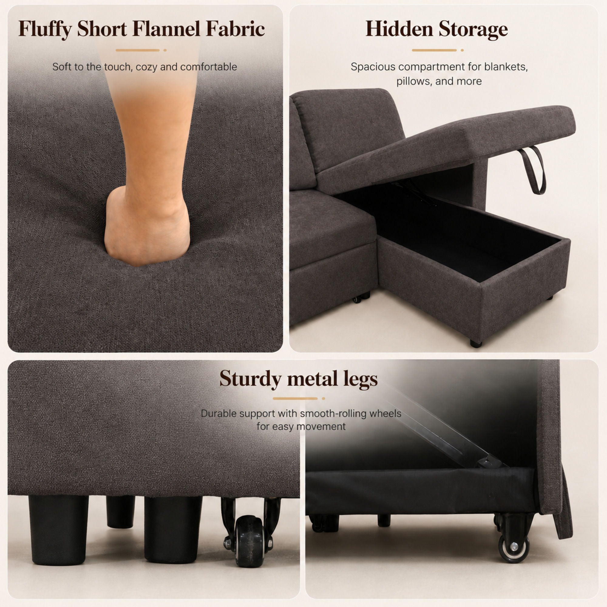 L - Shaped Convertible Sofa Bed With Storage Chaise