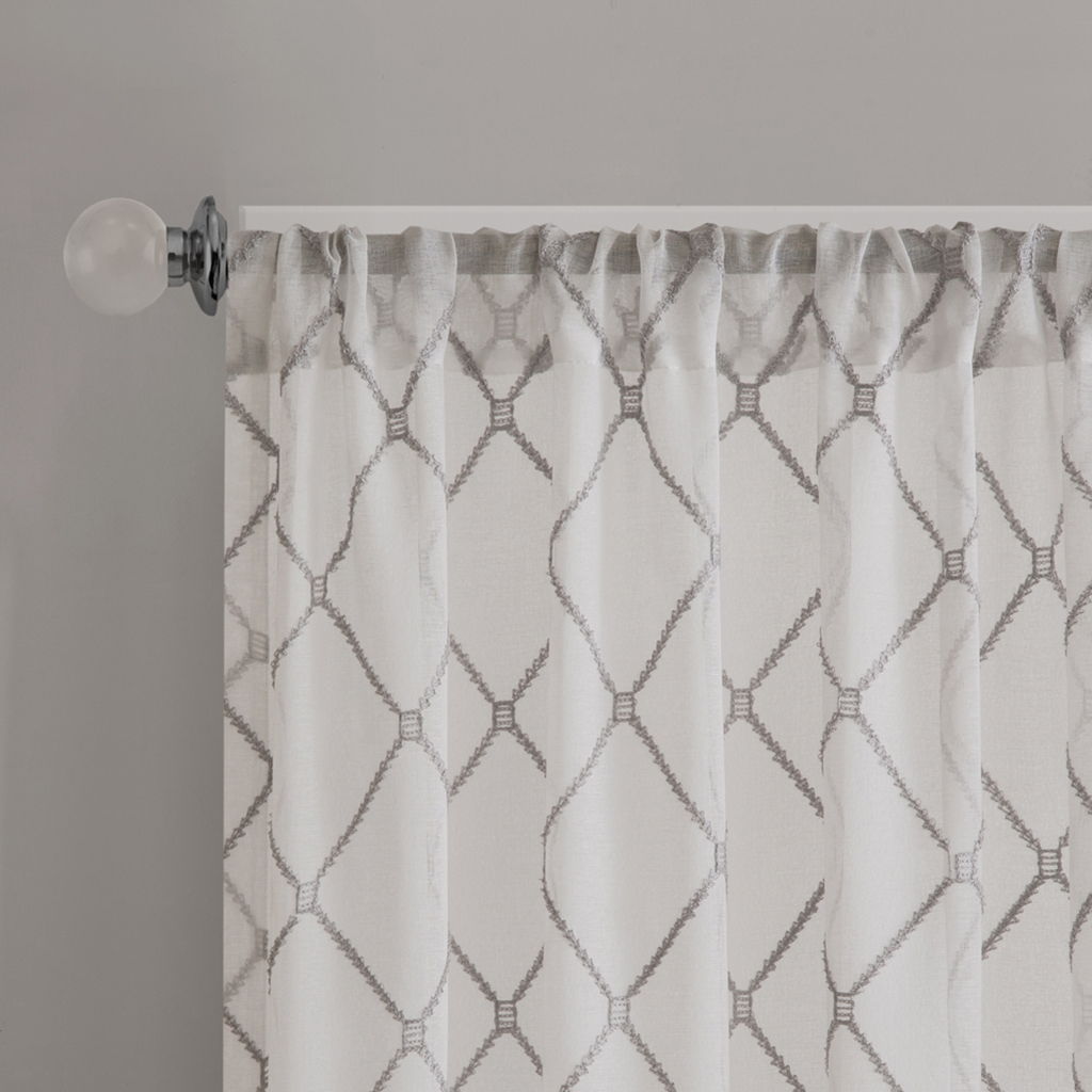 Irina - 84" Diamond Sheer Window Curtain - White / Gray