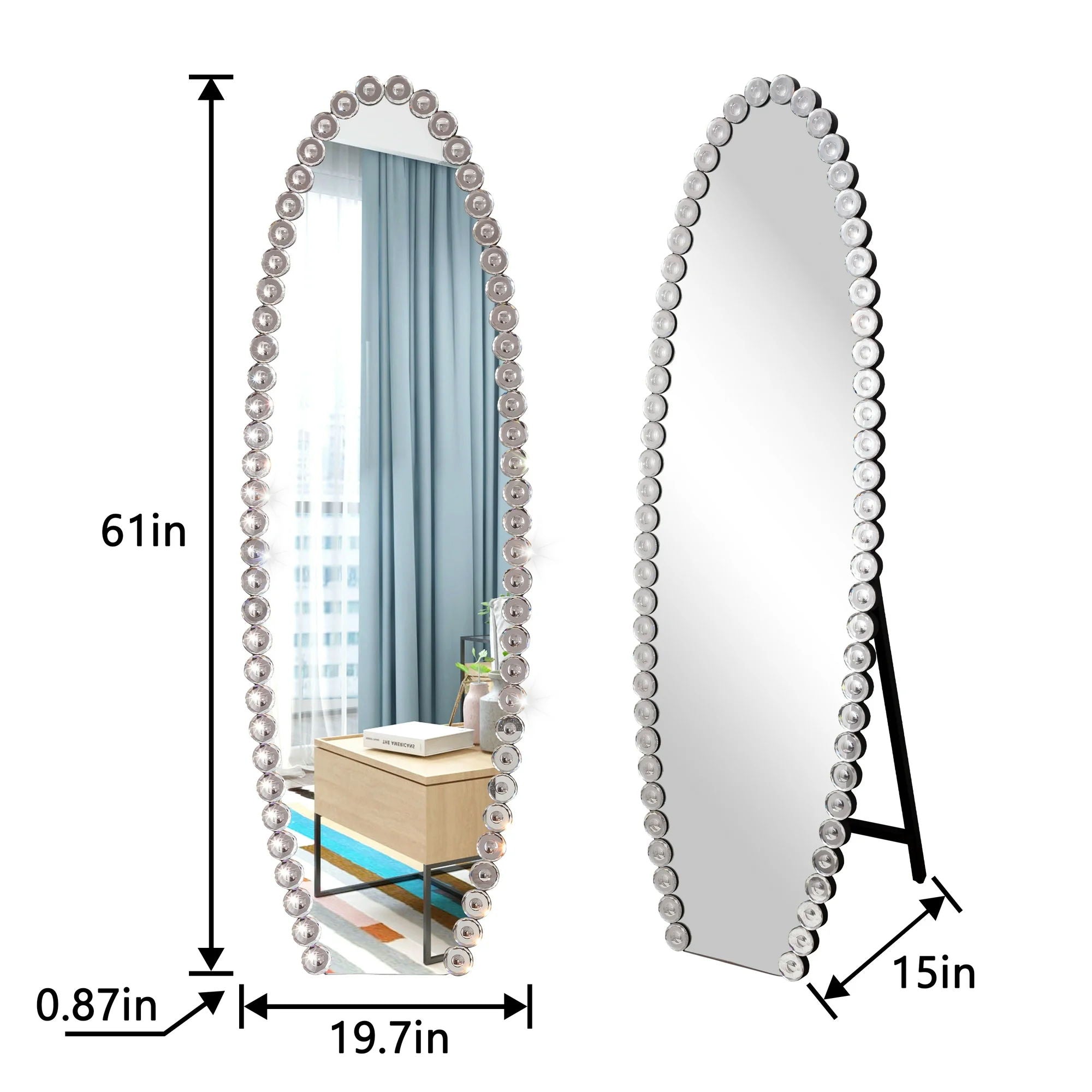 Crystal Full Length Mirror With Stand - Black / Silver
