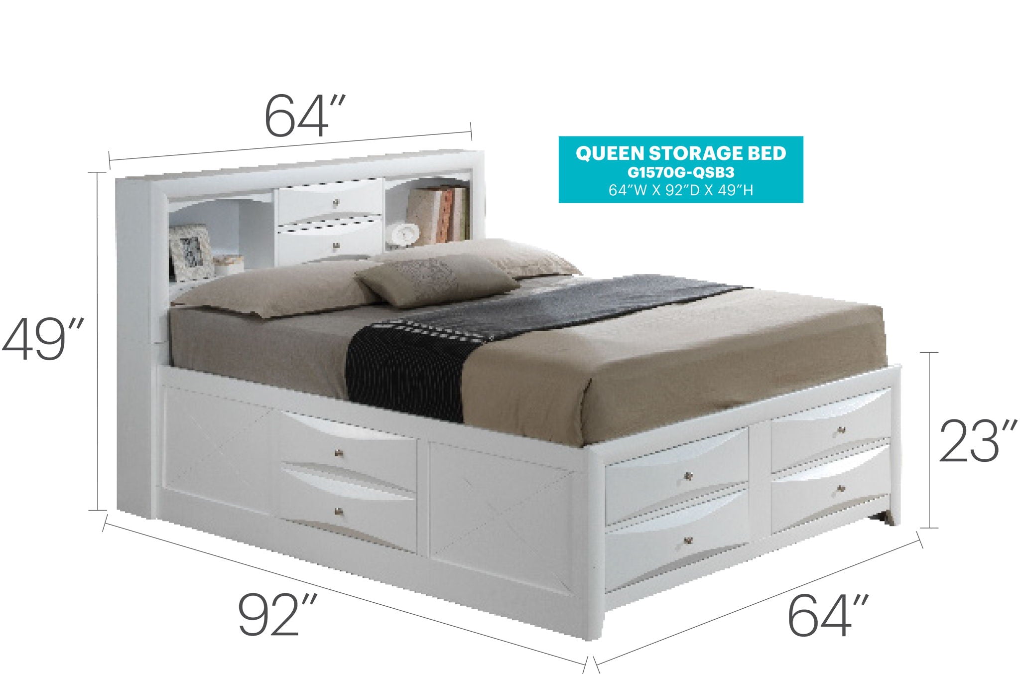 Modern Design Storage Bed With Bookcase Headboard