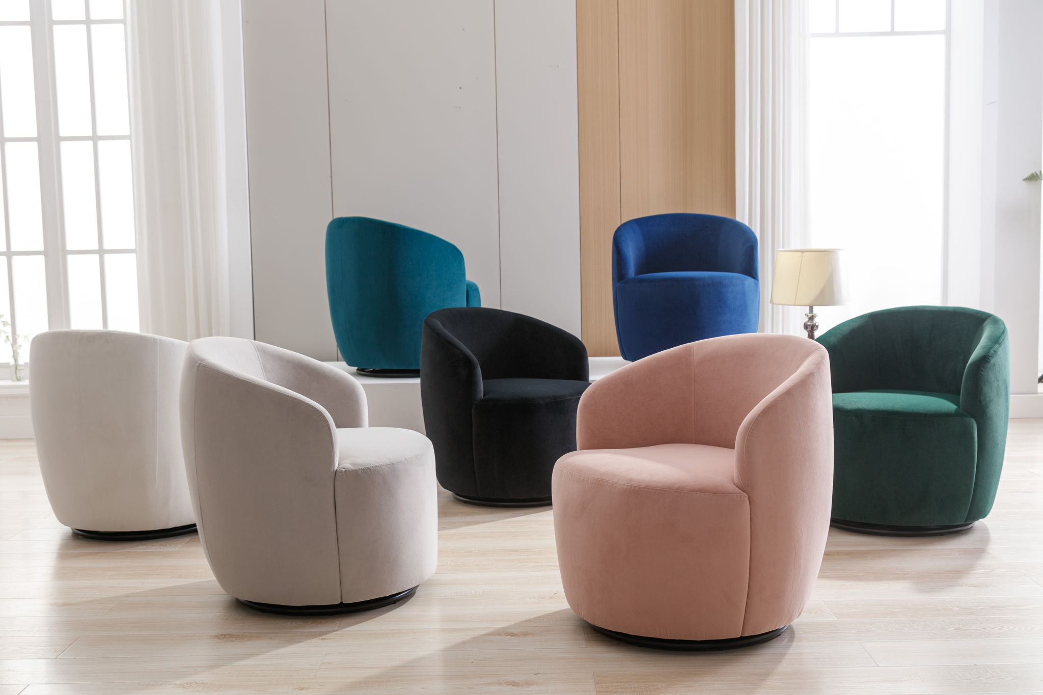 Swivel Accent Armchair Barrel Chair With Powder Coating Metal Ring