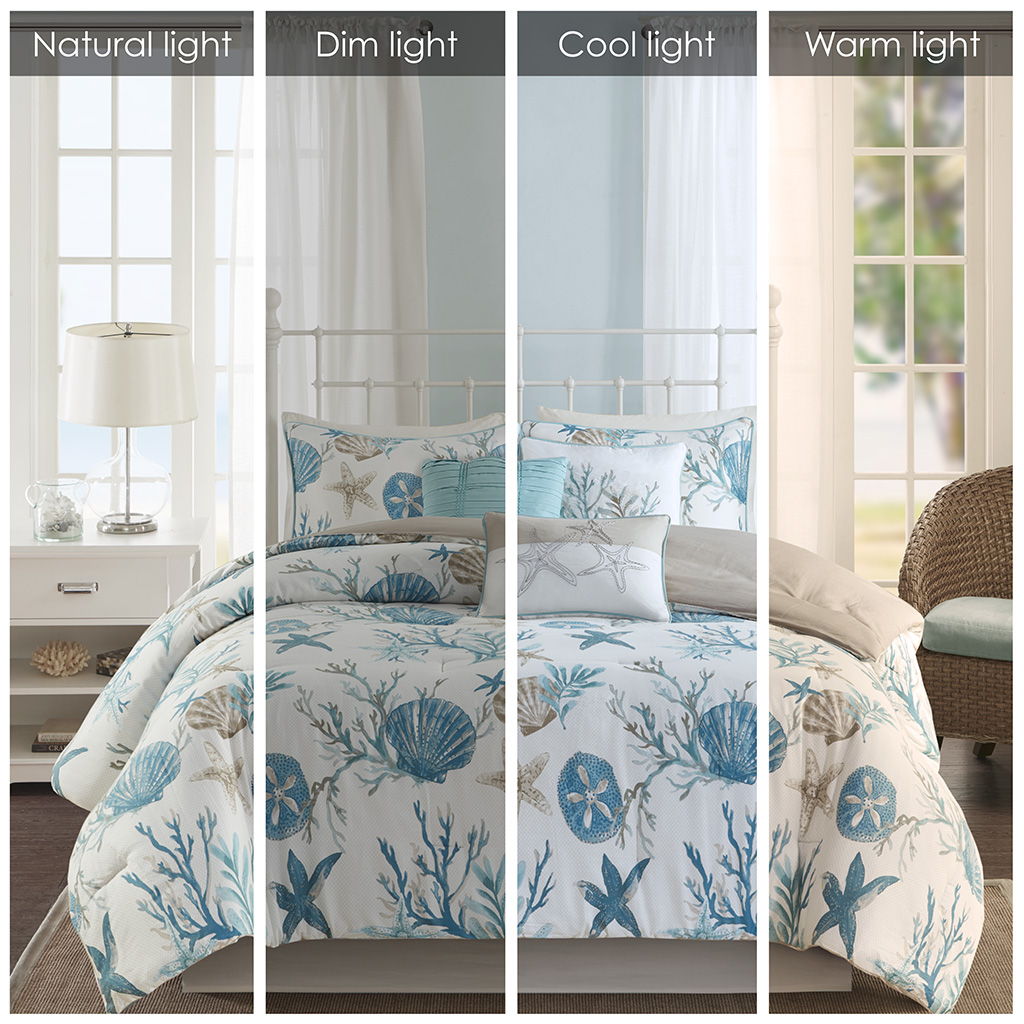 Pebble Beach - 7 Piece Cotton Sateen Comforter Set - Light Blue