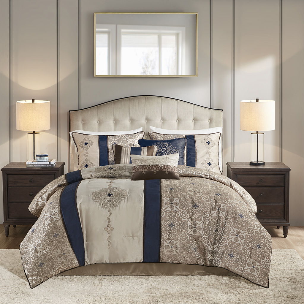 Donovan - King 7 Piece Comforter Set - Navy