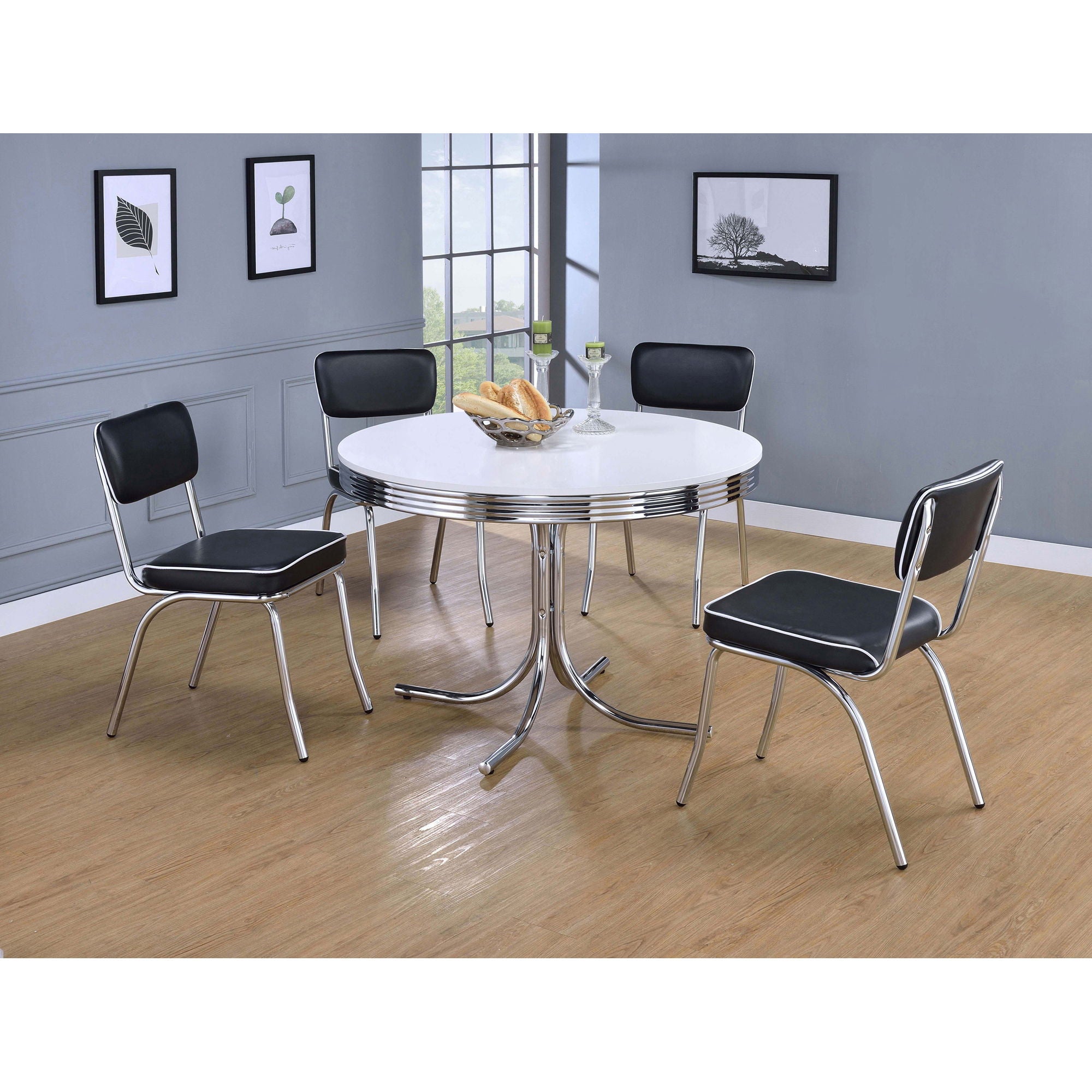 Marla - 5 Piece Dining Set With Round Table And Upholstered Chairs - White