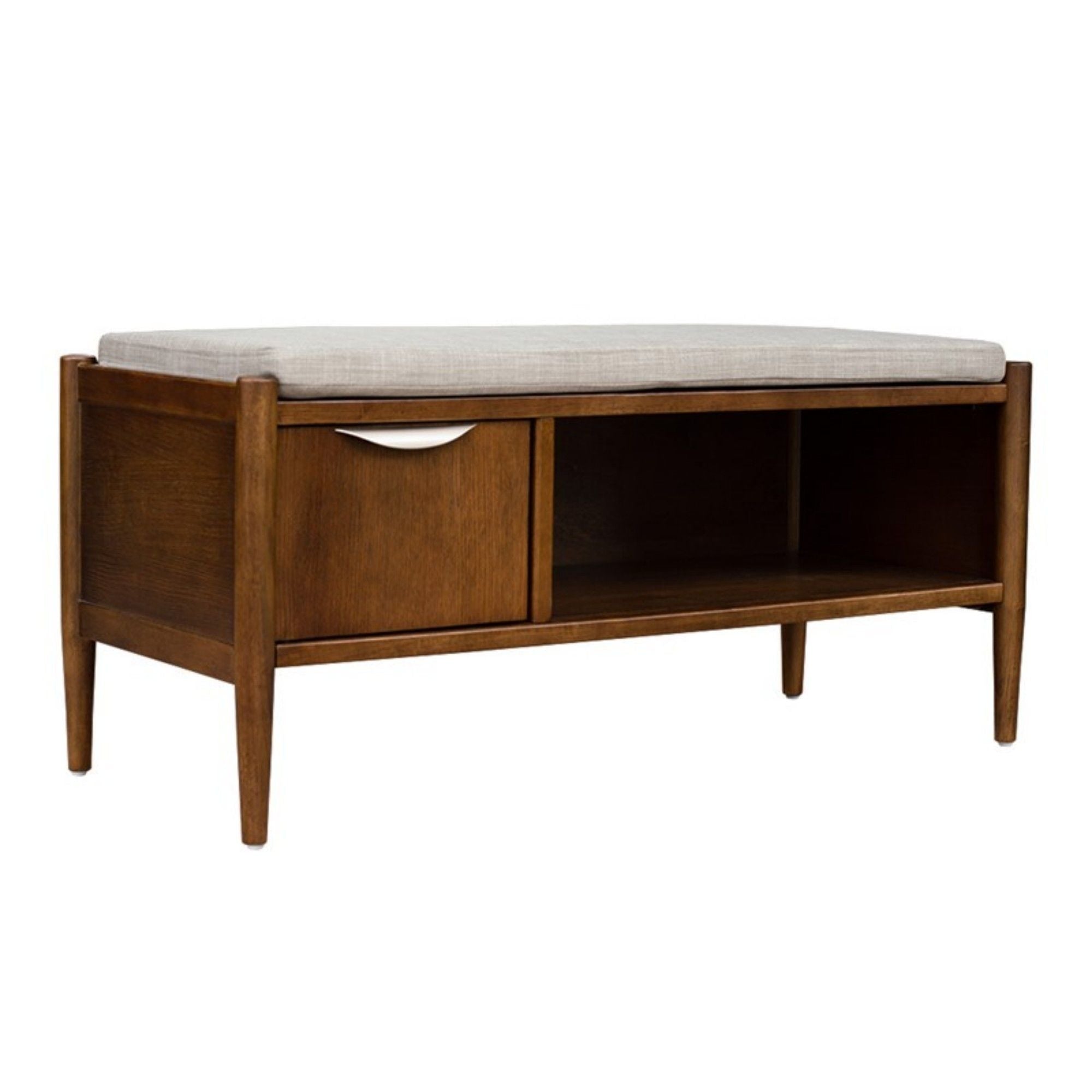 Accent Bench With Storage, Upholstered Cushion - Walnut Brown