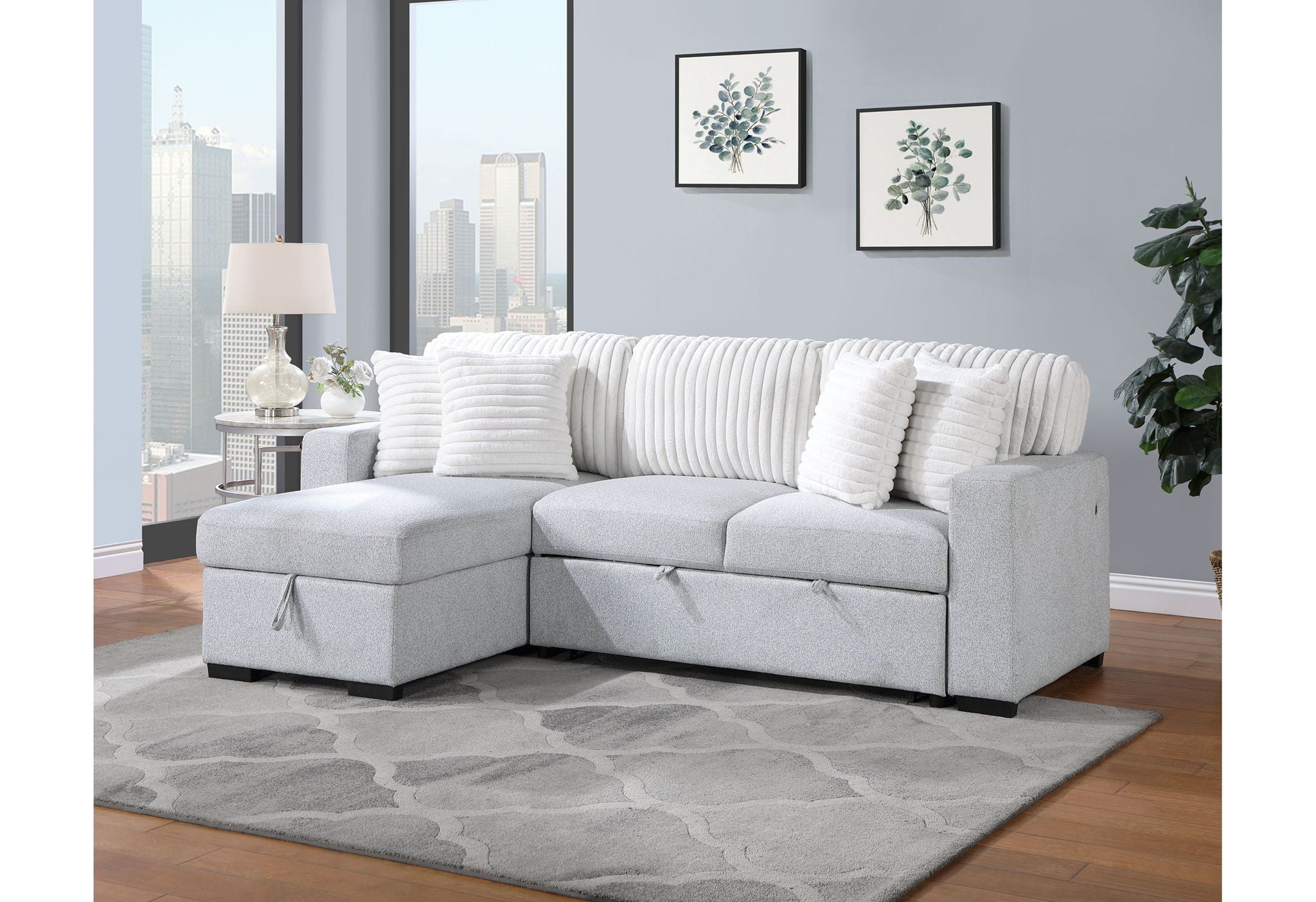 U0204 - Reversible Sofa Bed With USB - Light Gray / White