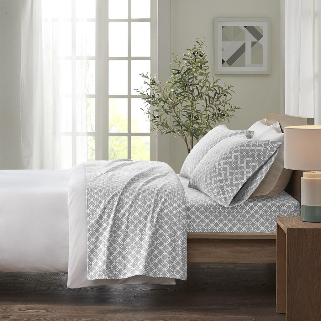 Cozy Flannel - Queen Printed Sheet Set - Gray Geo