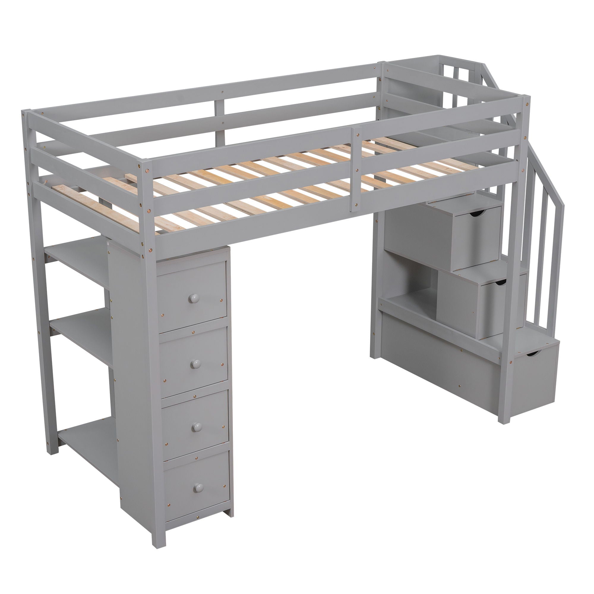 Loft Bed With Storage Drawers And Stairs With Shelves