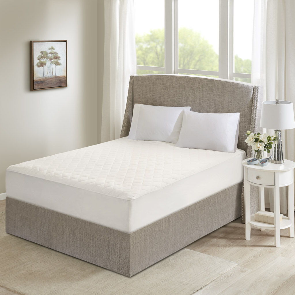 Cotton - Twin Long Deep Pocket Heated Mattress Pad-20 Heat Settings - White