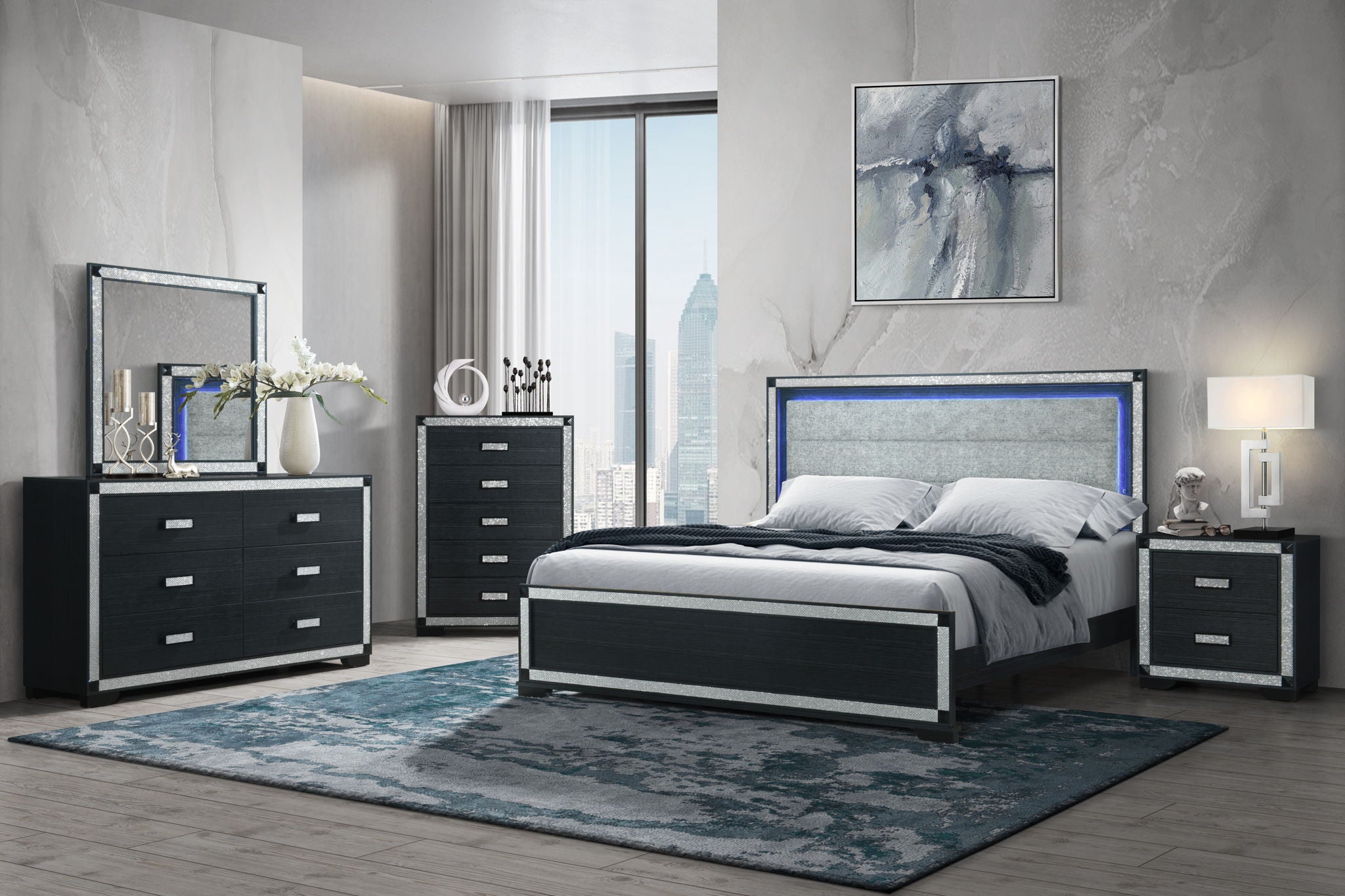 Soleil - Queen Bed / King Bed Side Rails - Charcoal / Dark Gray