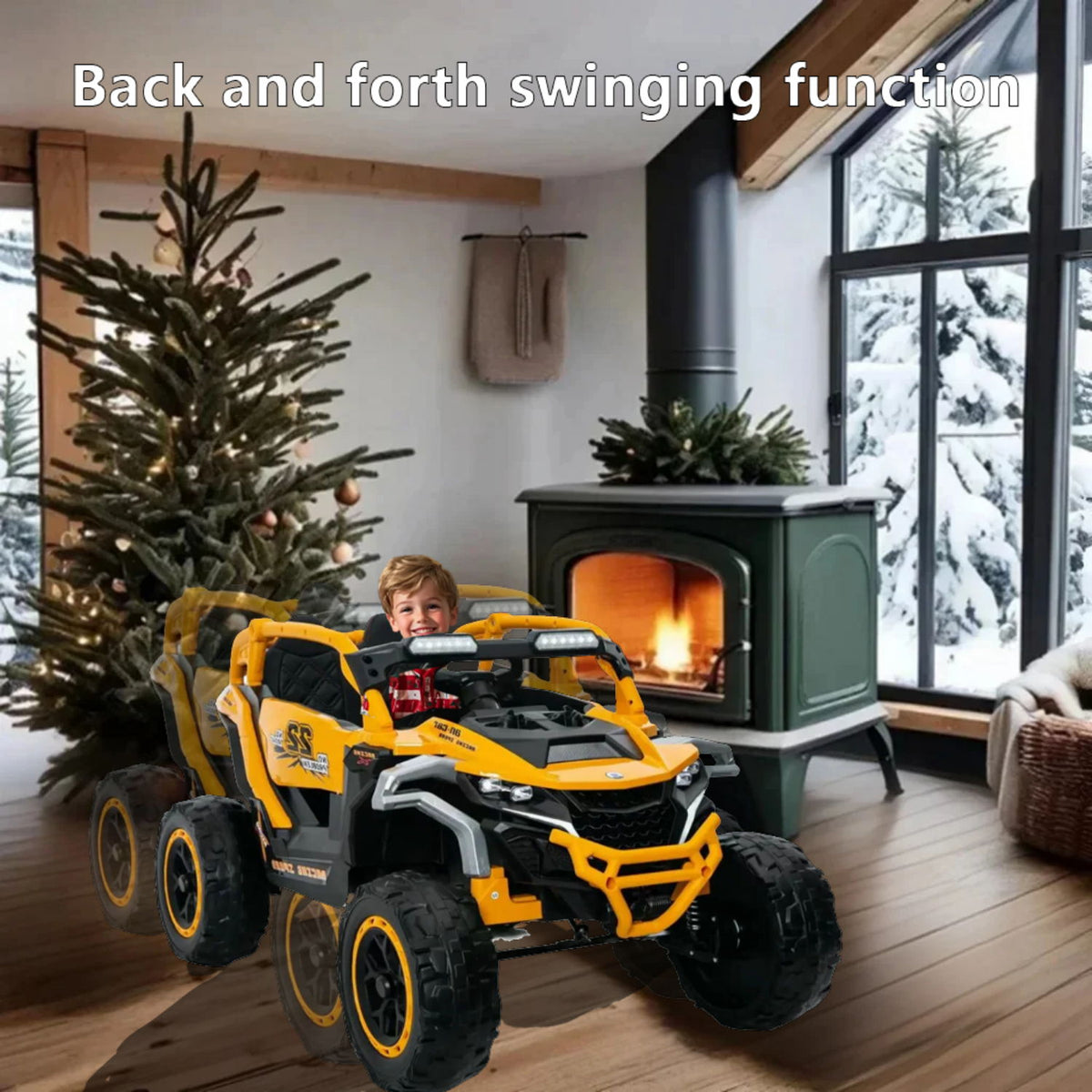 Ride On Models 12V Kids Electric Truck With Remote Control, Front & Rear Suspension, 2 Seater UTV, Flashlights & Music Player - Yellow / Black