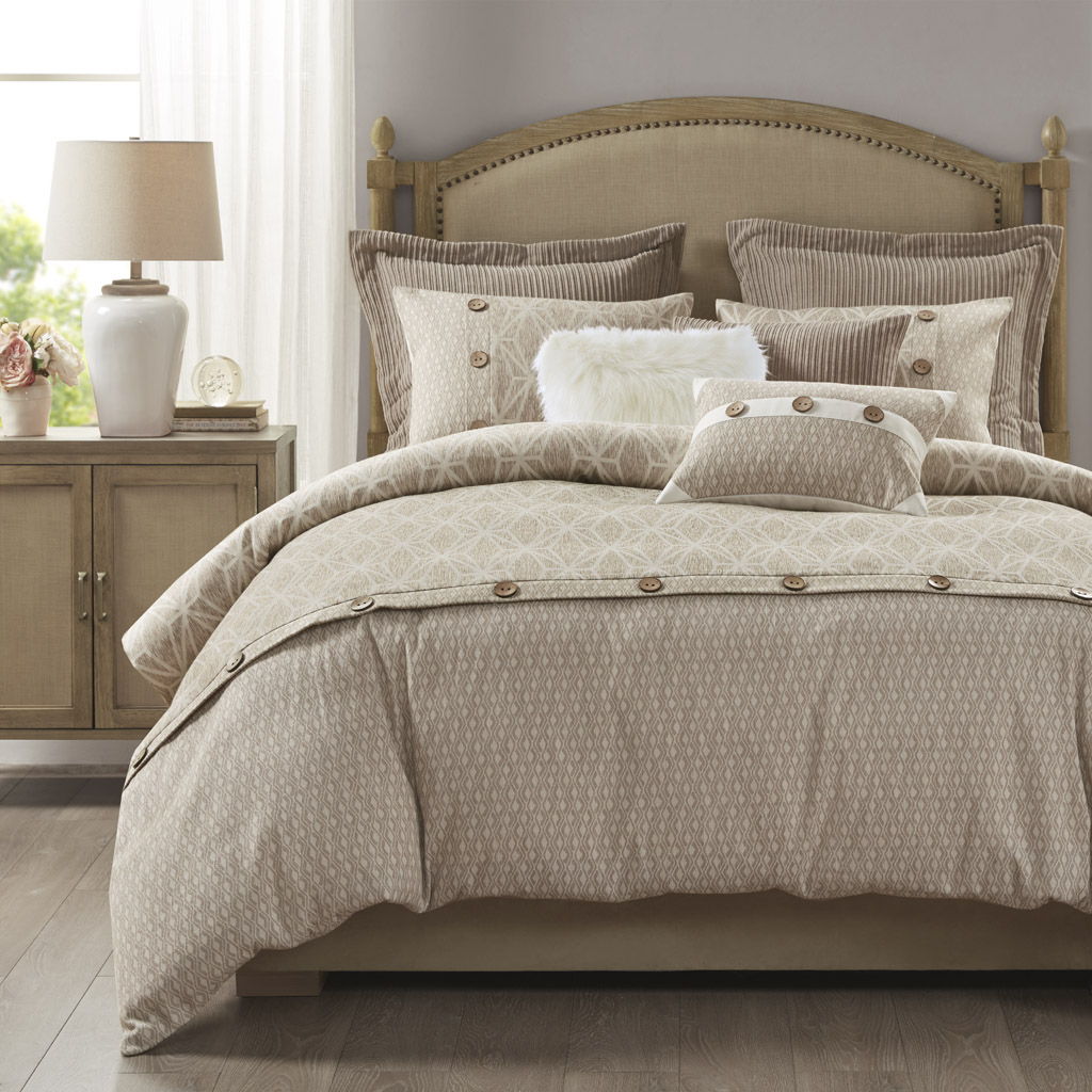 Grace - 9 Piece Geometric Comforter Set - Taupe