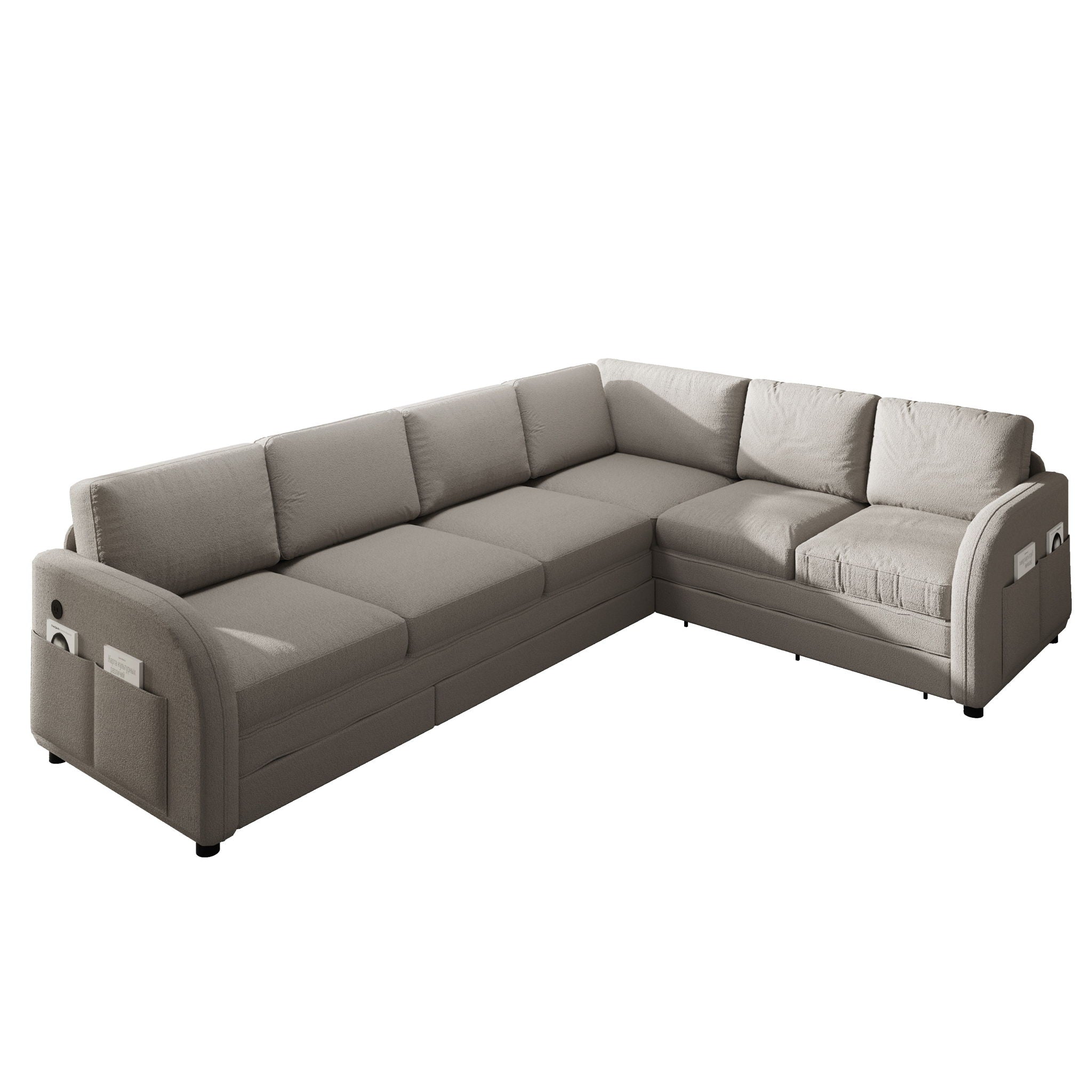 L-Shaped Couch With Pull-Out Bed, Convertible Sleeper Sofa With Side Pocket & USB Port
