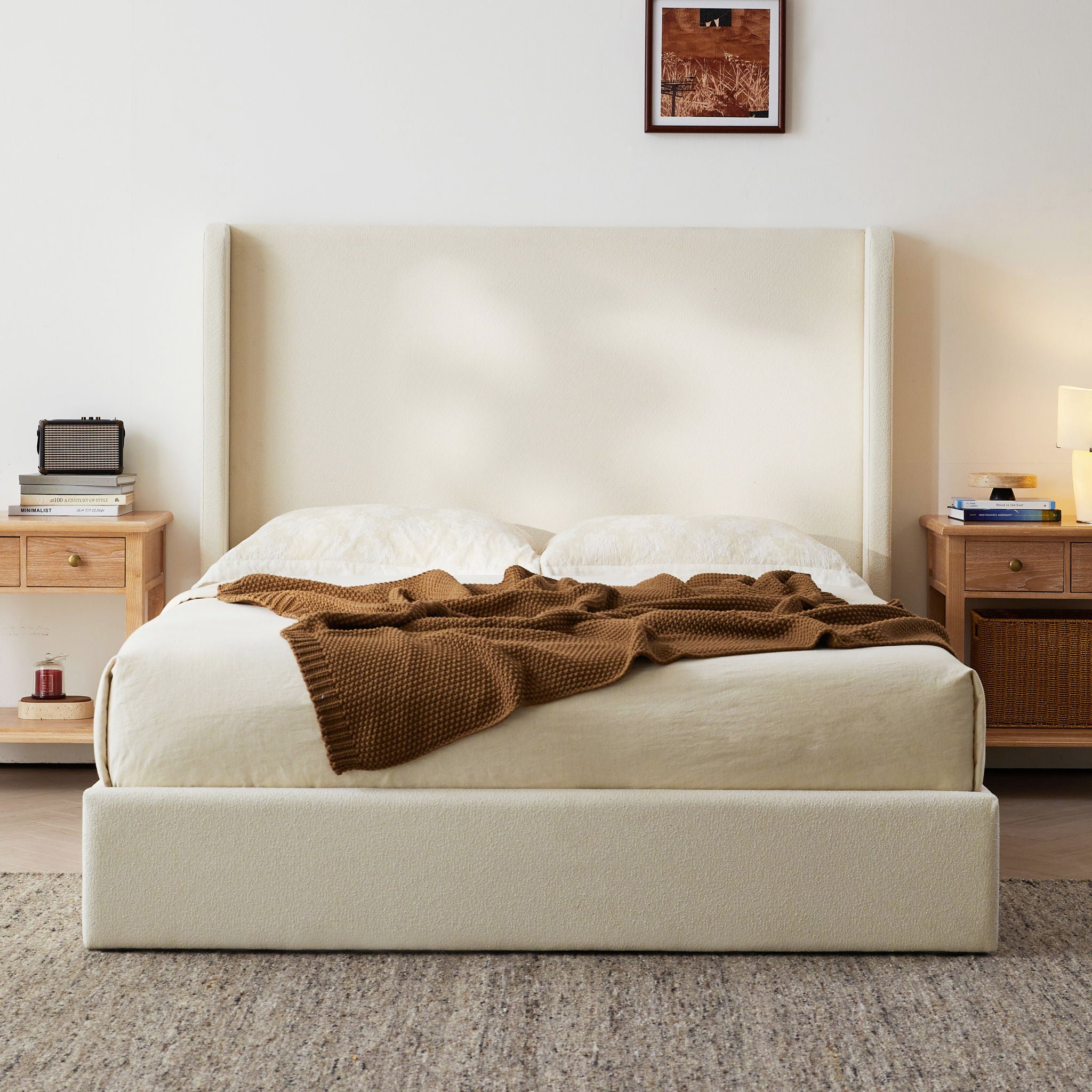 Carmen - King Size Upholstered Wingback Bed - Ivory