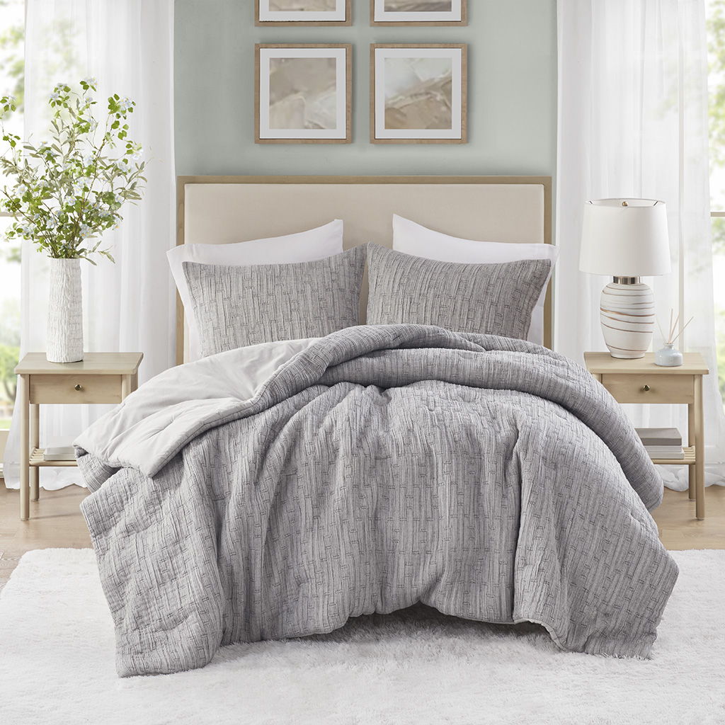 Arlo - 3 Piece Full/Queen Oversized Comforter Set - Charcoal