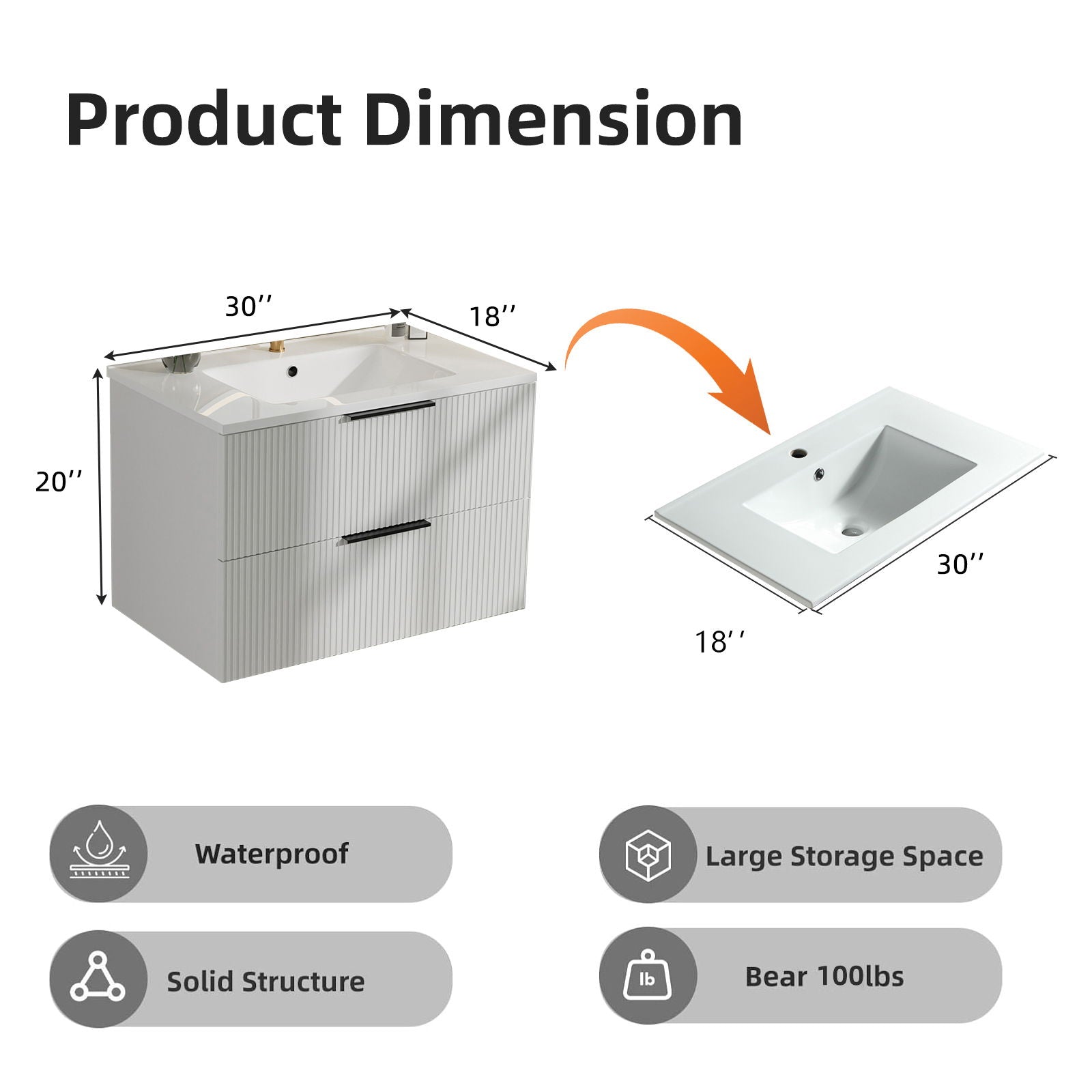 Modern Wall Mounted Floating Bathroom Vanity With Sink And Drawers
