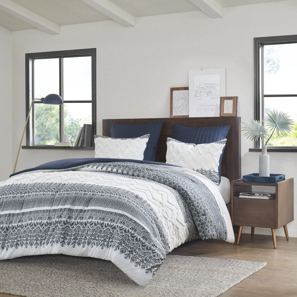 Mila - King 3 Piece Comforter Set With Tufting - Navy