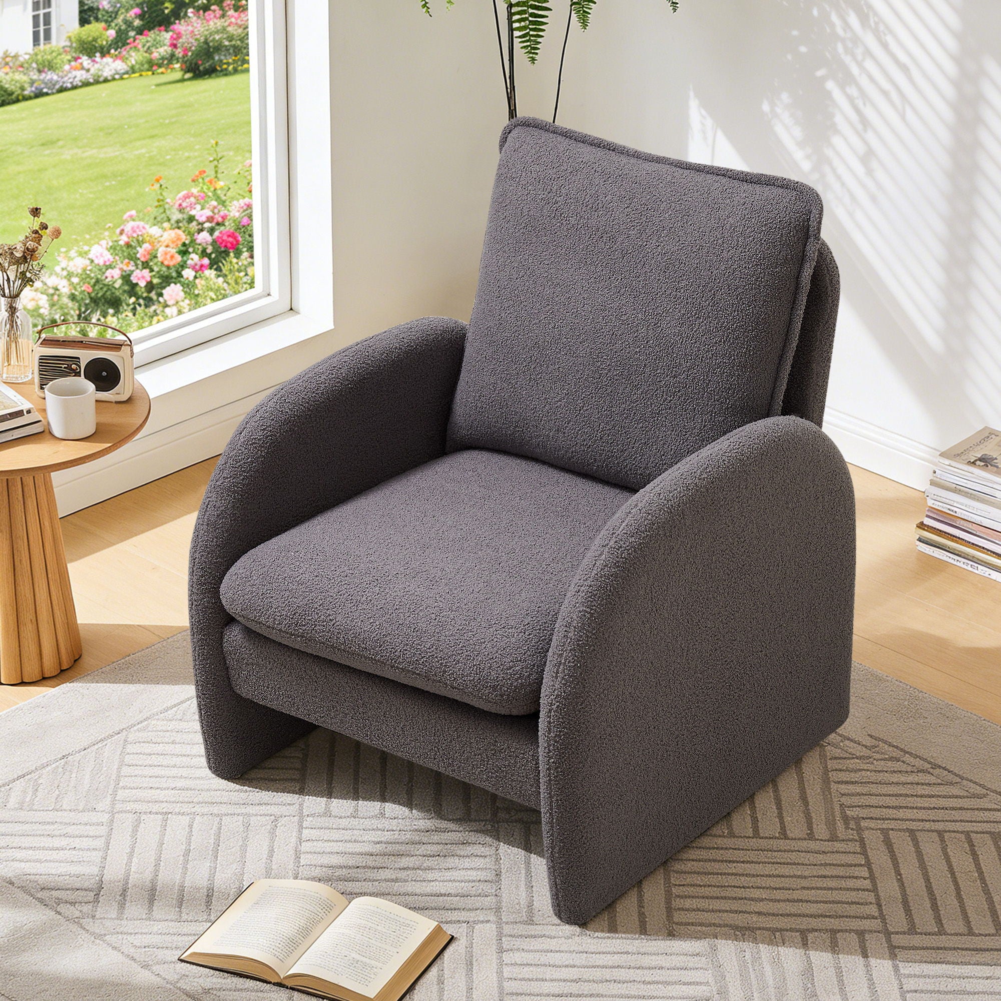 Modern Sherpa Upholstered Accent Chair, Comfortable Living Room Armchair, Lounge Chair For Bedroom, And Office