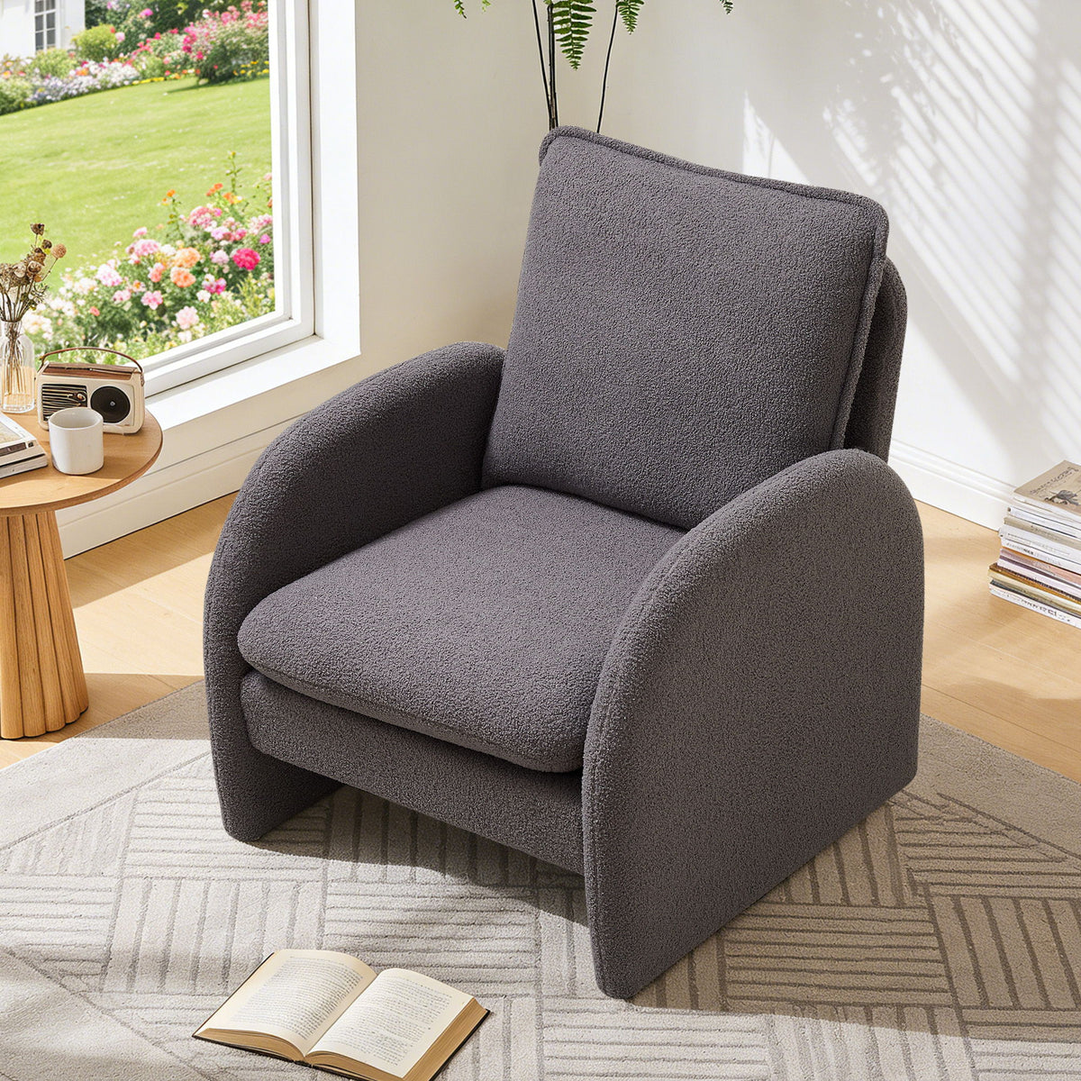 Modern Sherpa Upholstered Accent Chair, Comfortable Living Room Armchair, Lounge Chair For Bedroom, And Office - Gray