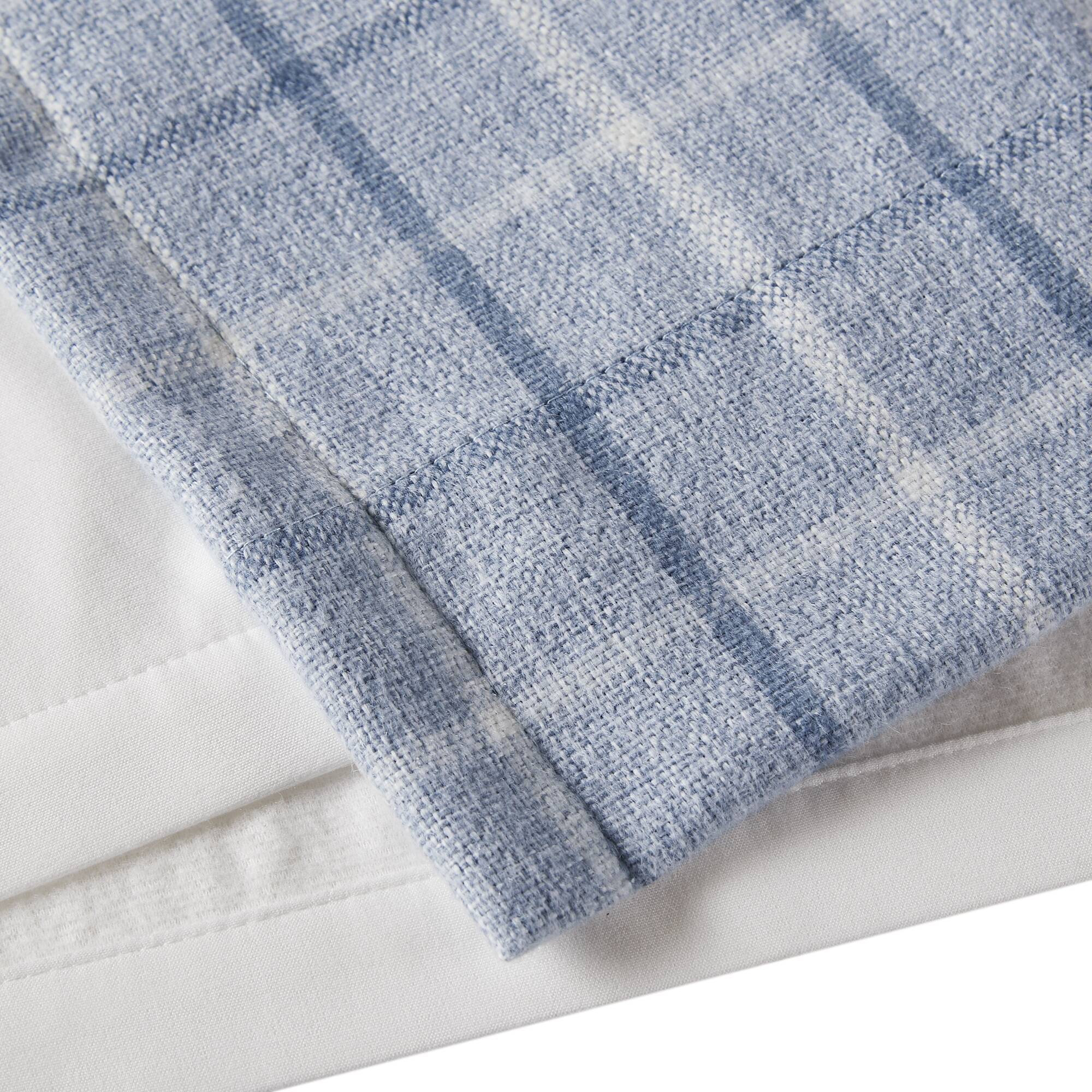 Anaheim - 50x108" Plaid Rod Pocket And Back Tab Curtain Panel With Fleece Lining - Denim Blue
