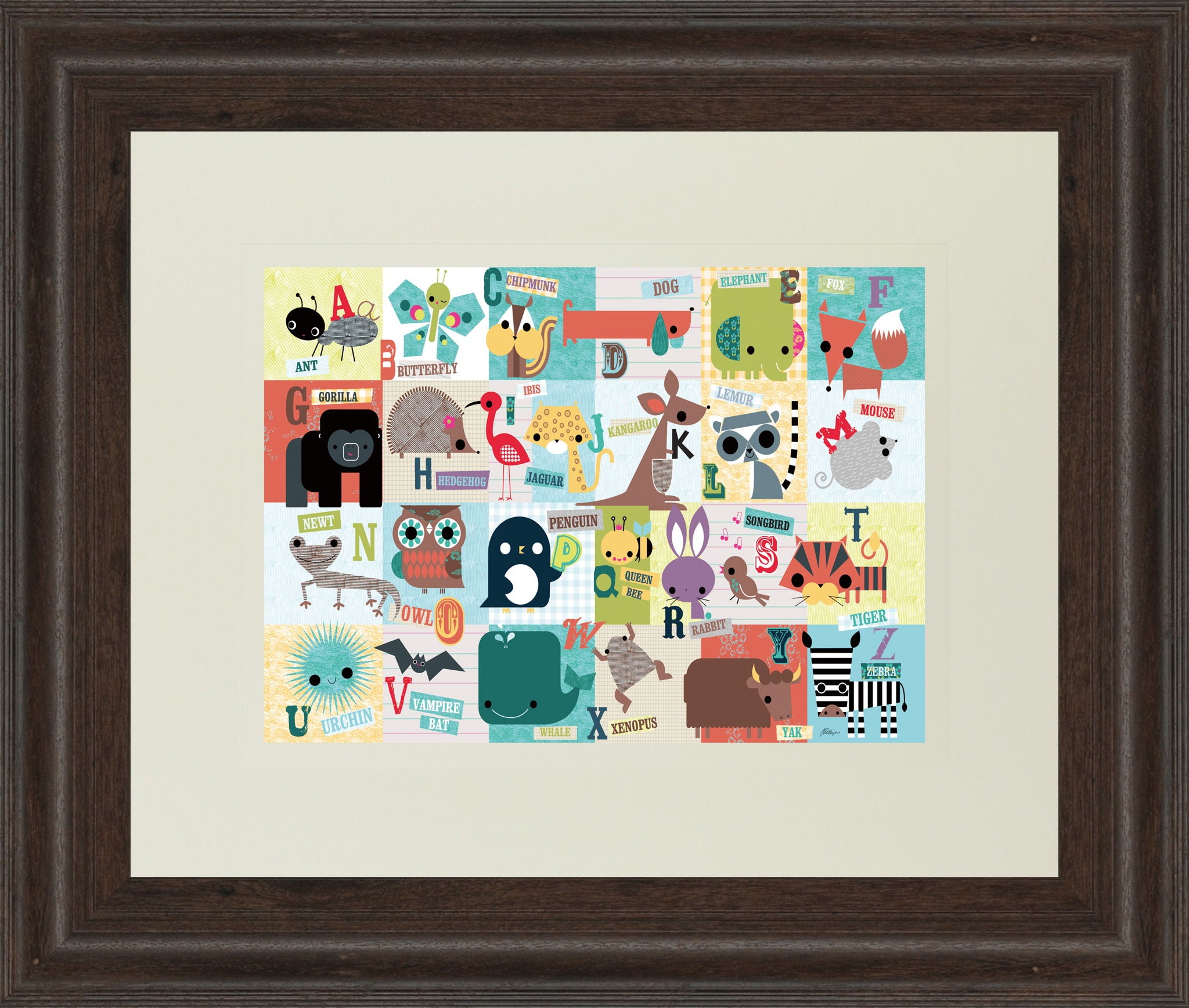 Animal Abc By Julian Phillips - Framed Print Wall Art - Beige