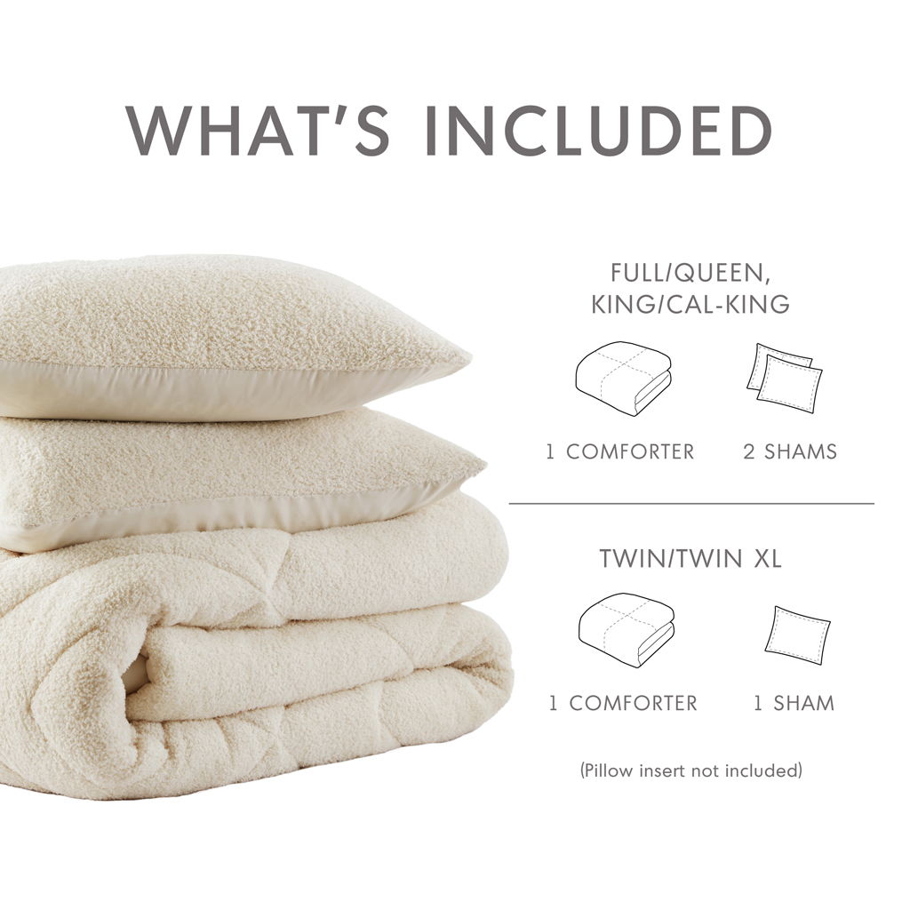 Kyla - King/California King Double Diamond Quilted Teddy Comforter Set - Ivory