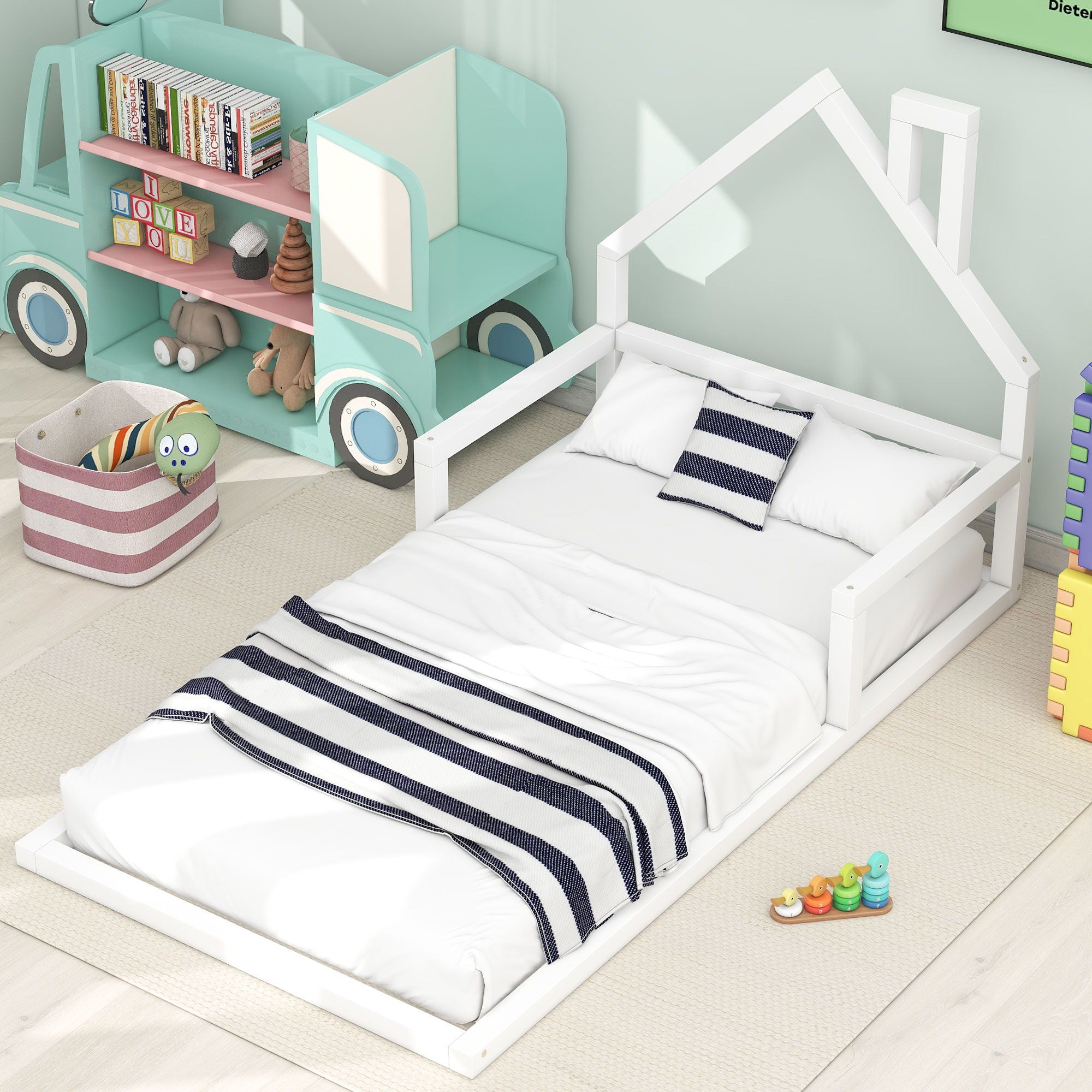 Floor Bed With House Shaped Headboard