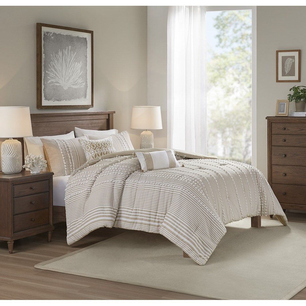 Anslee - King 3 Piece Yarn Dyed Comforter Set - Taupe