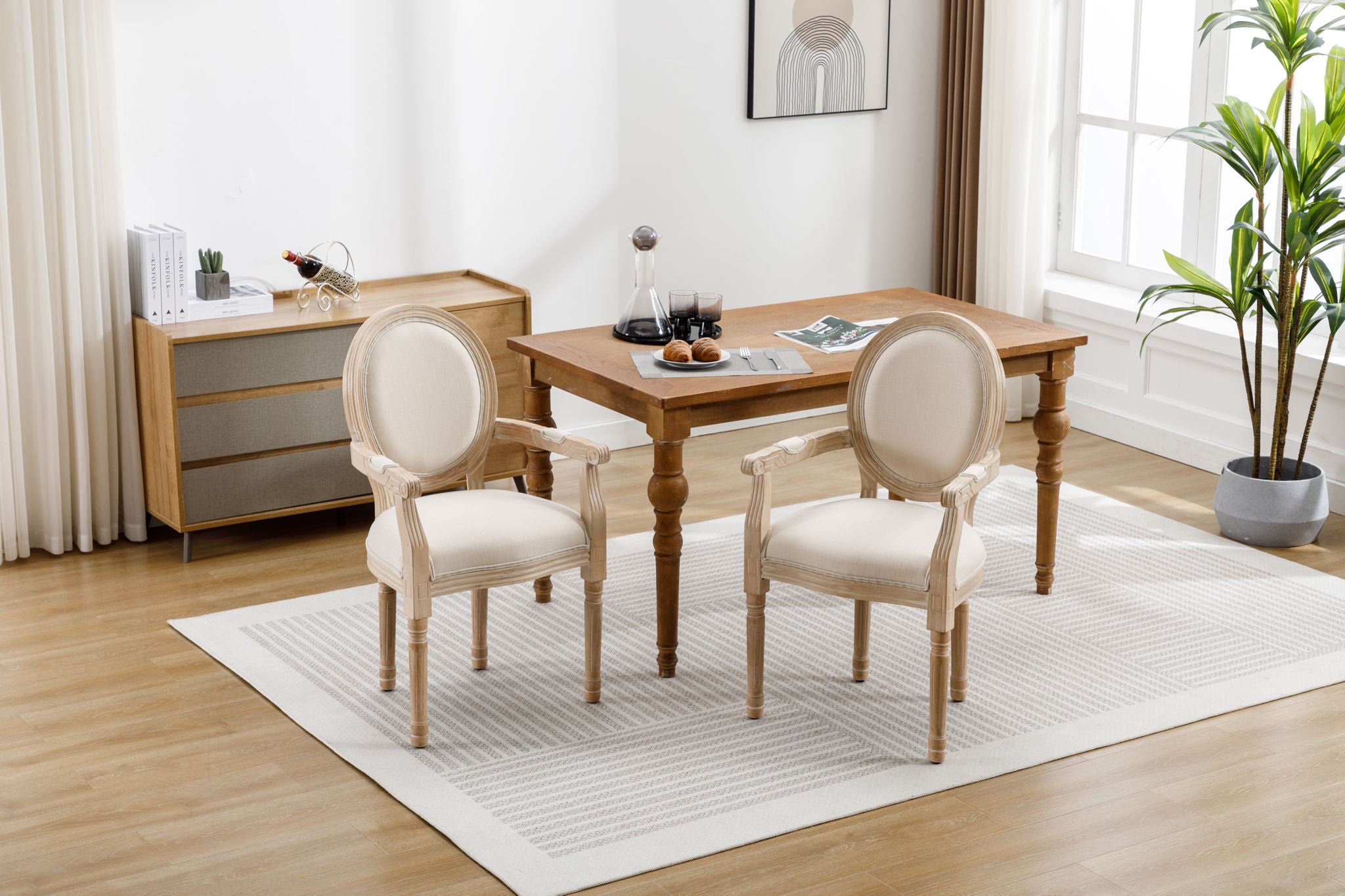 French Style Solid Wood Dining Chair (Set of 2) - Cream