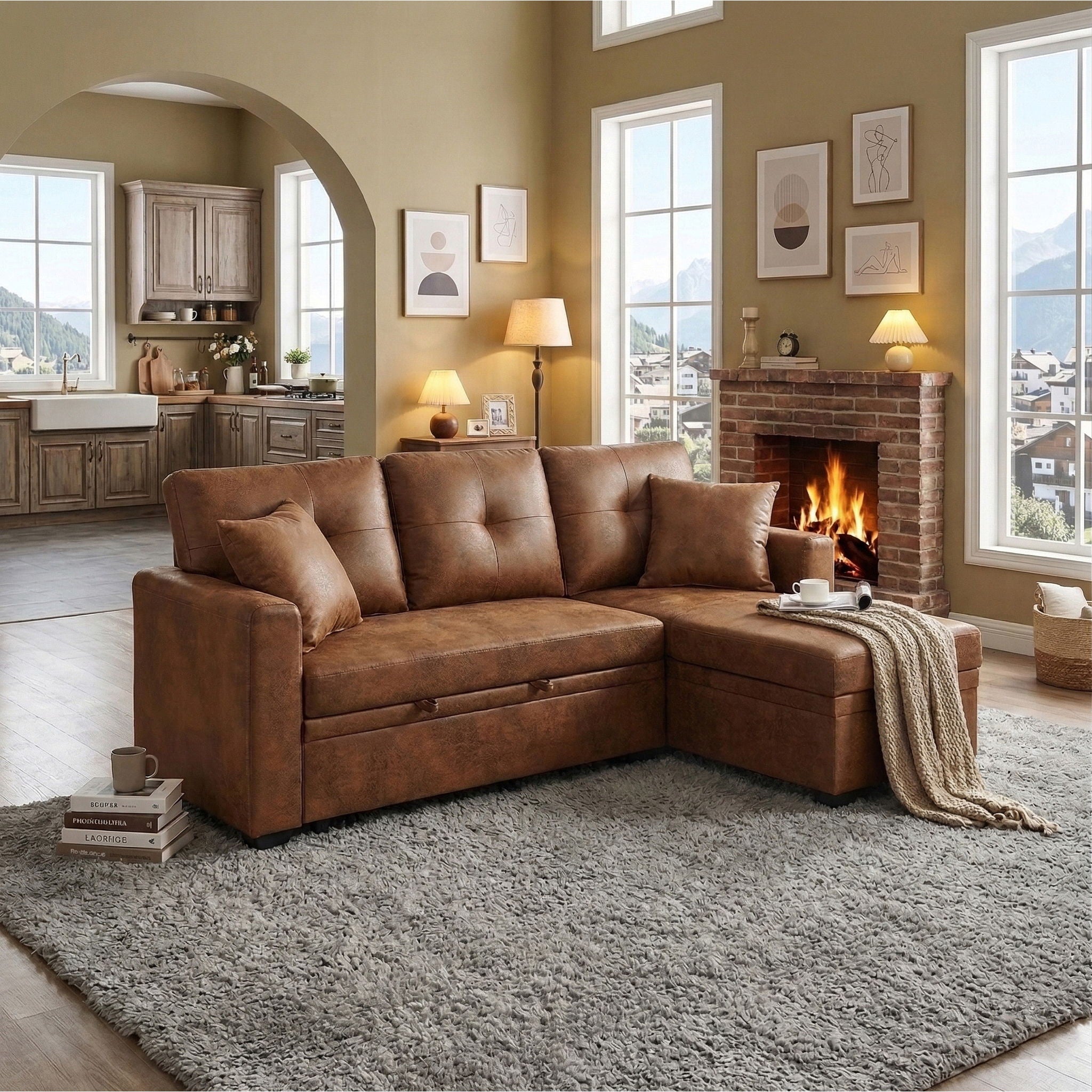 Sectional Sofa With Pull Out Bed, Reversible Chaise