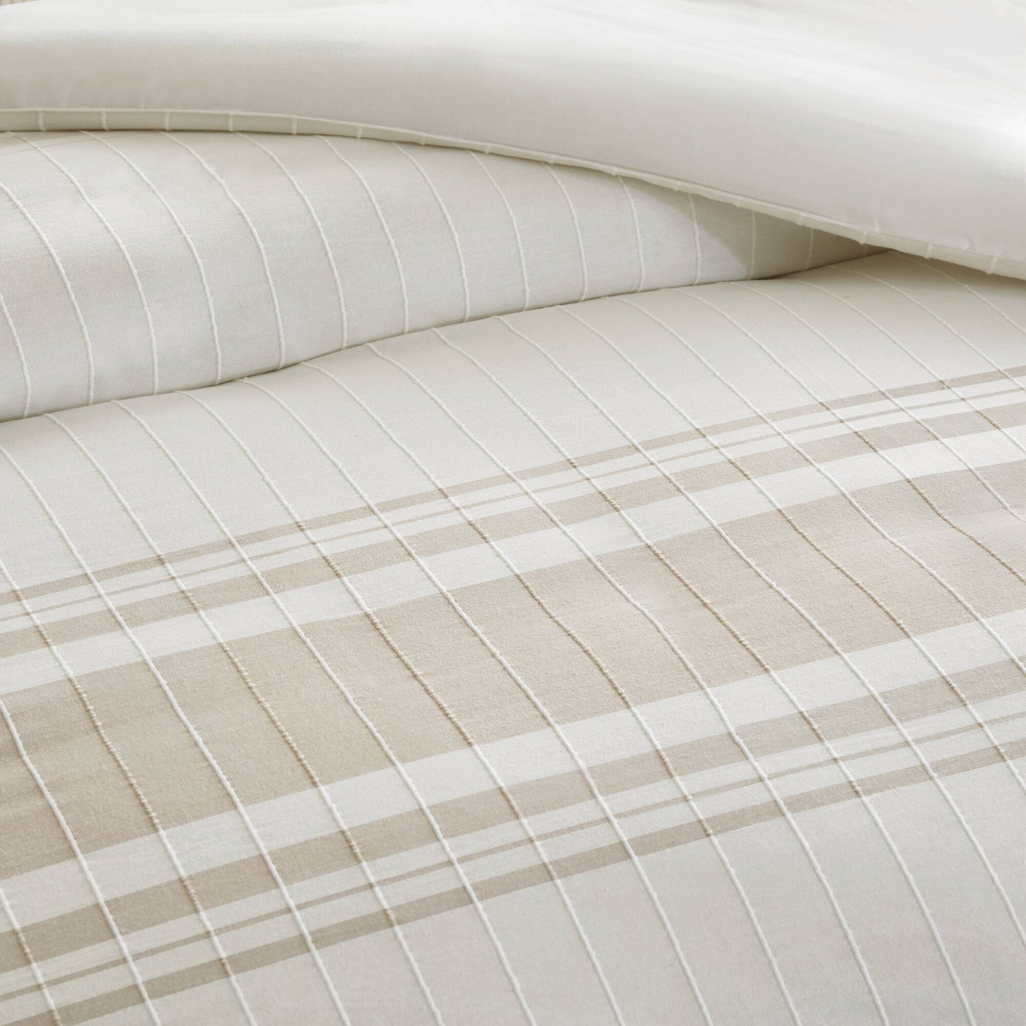 Morgan - 5 Piece King Cotton Jaquard Duvet Set - Ivory / Taupe