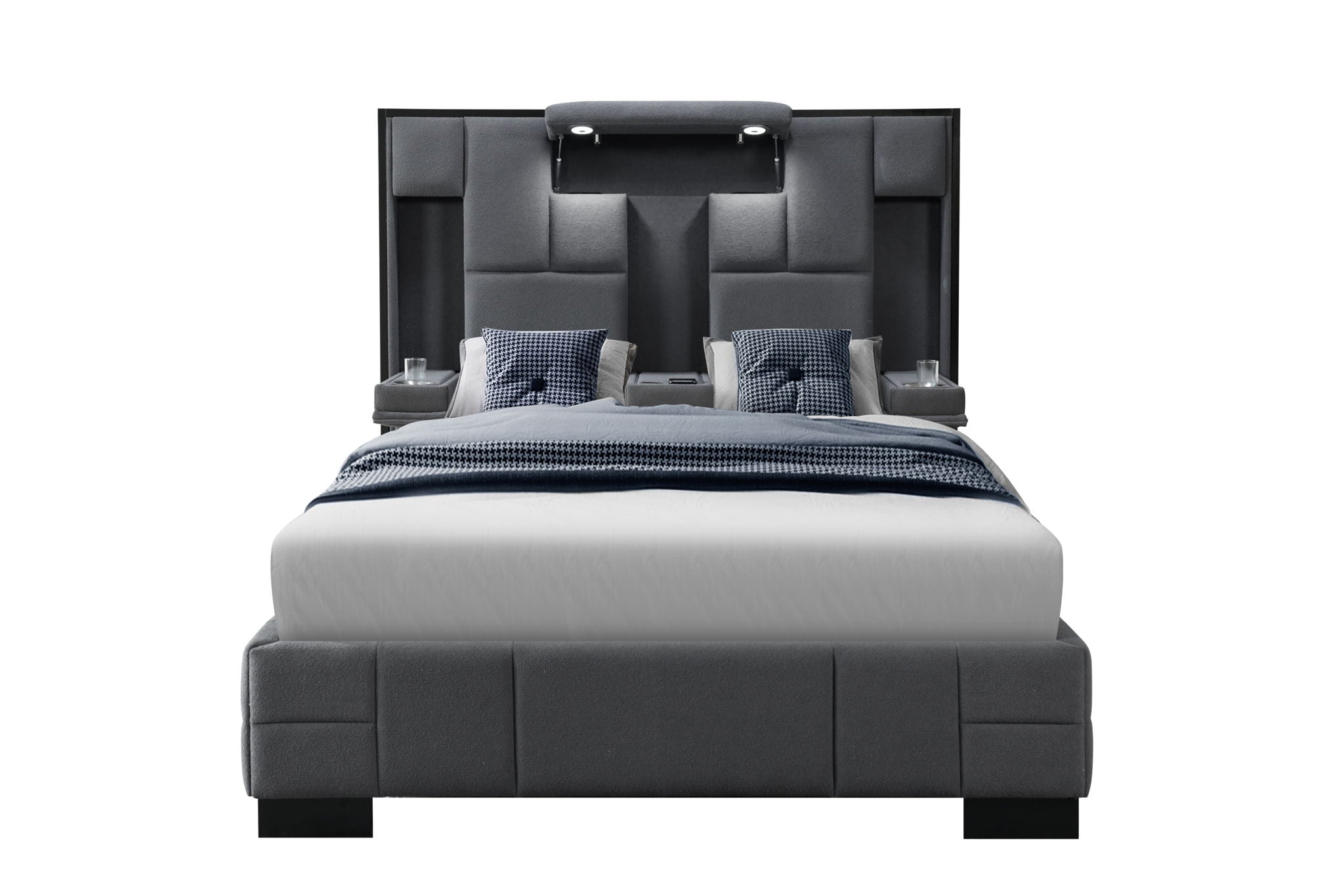 Oscar - Queen Bed Headboard, Footboard And Slats - Dark Gray