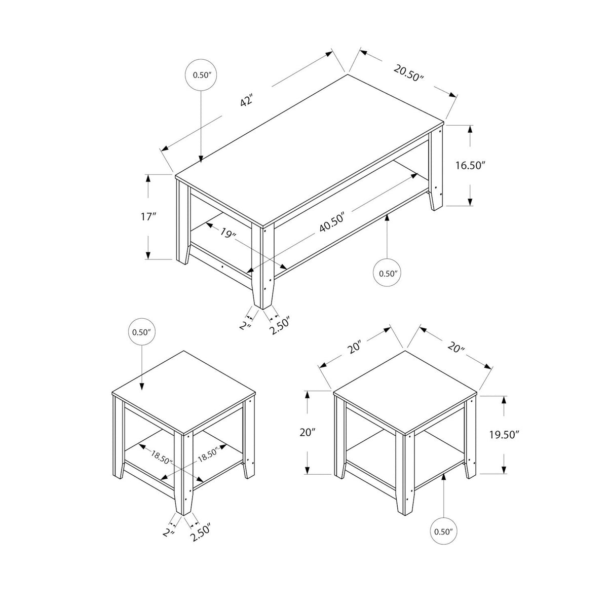 Table Set, Coffee, End, Side (Set of 3)