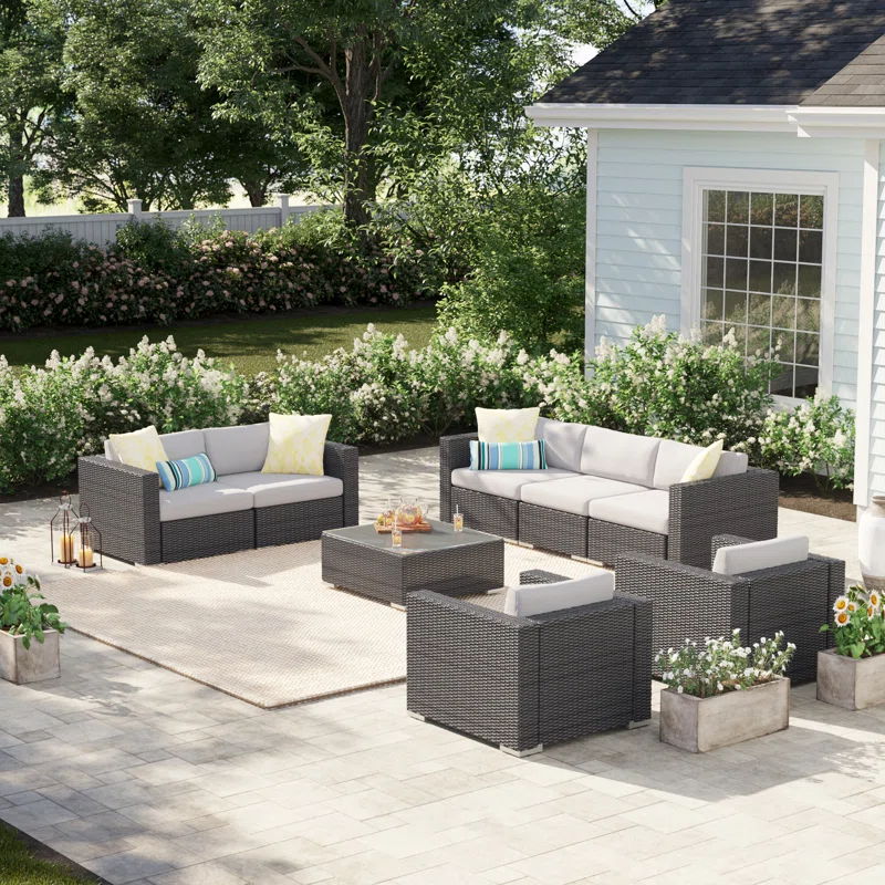 7 Person Outdoor Seating Group With Cushions - Gray / Silver