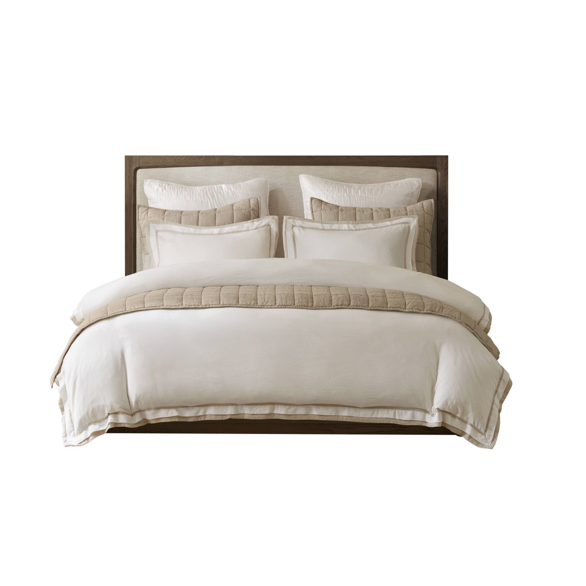 Linen Blend - King/California King Duvet Cover Set - White/Gold