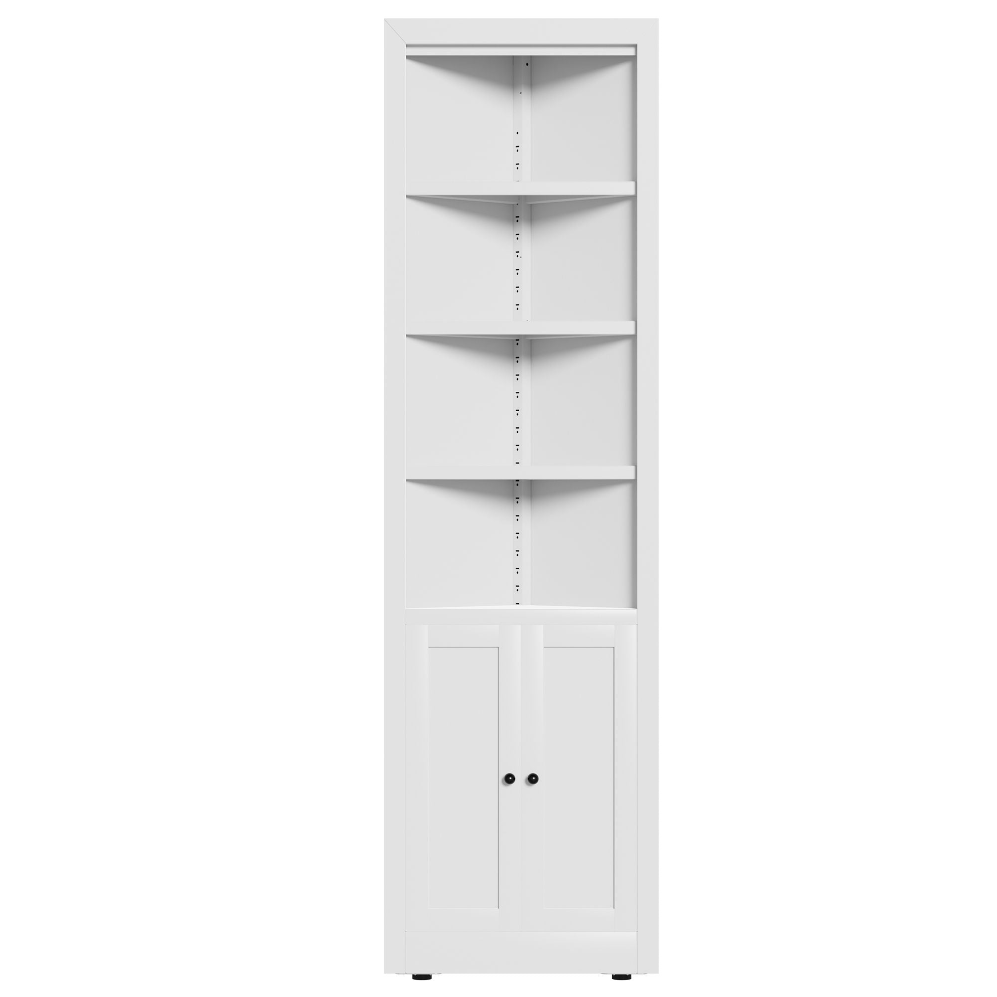 Tall Corner Storage Cabinet With 2 Doors, 5-Tier With Adjustable Shelve, Freestanding - White