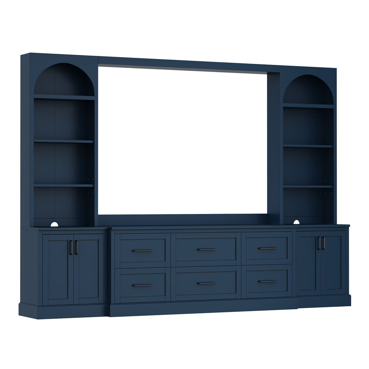 Arched Entertainment Center Wall Unit With 6 Drawers, Large TV Stand With Bookshelves