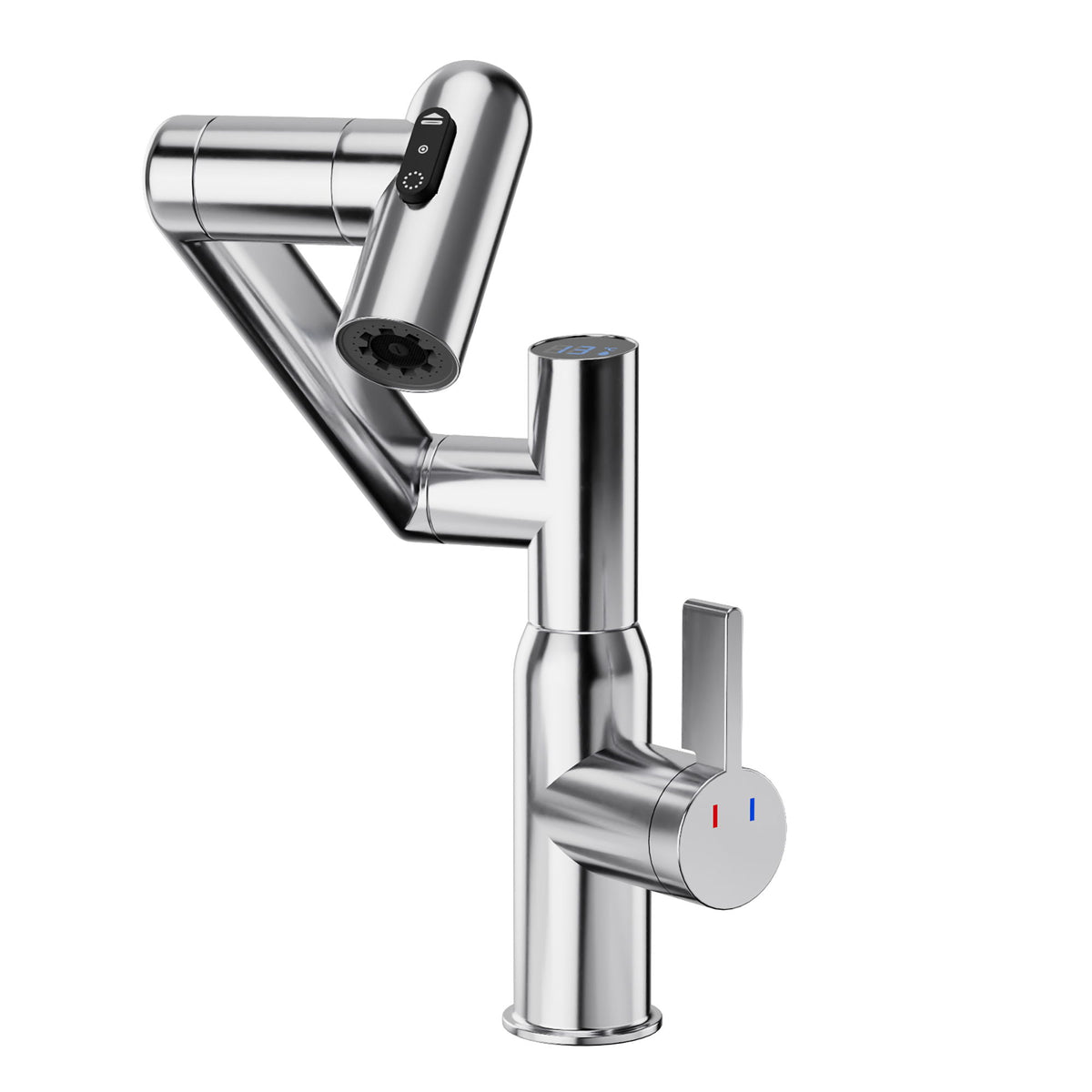 Bathroom Sink Faucet With Spray Function And Temperature Display, Anti Skid Switch, 360 Degree Rotary
