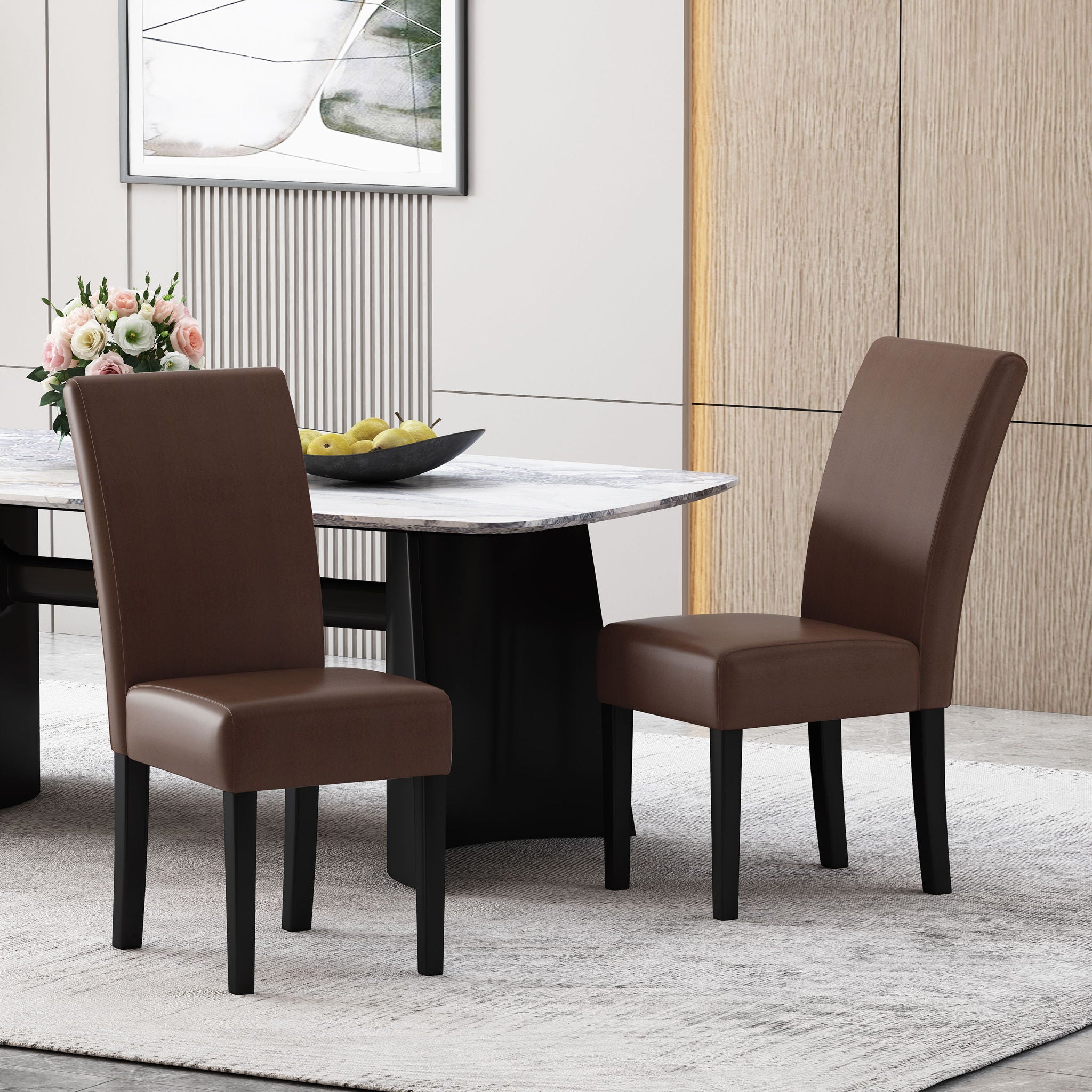 Contemporary Dining Chair With Rubberwood Legs (Set of 2)