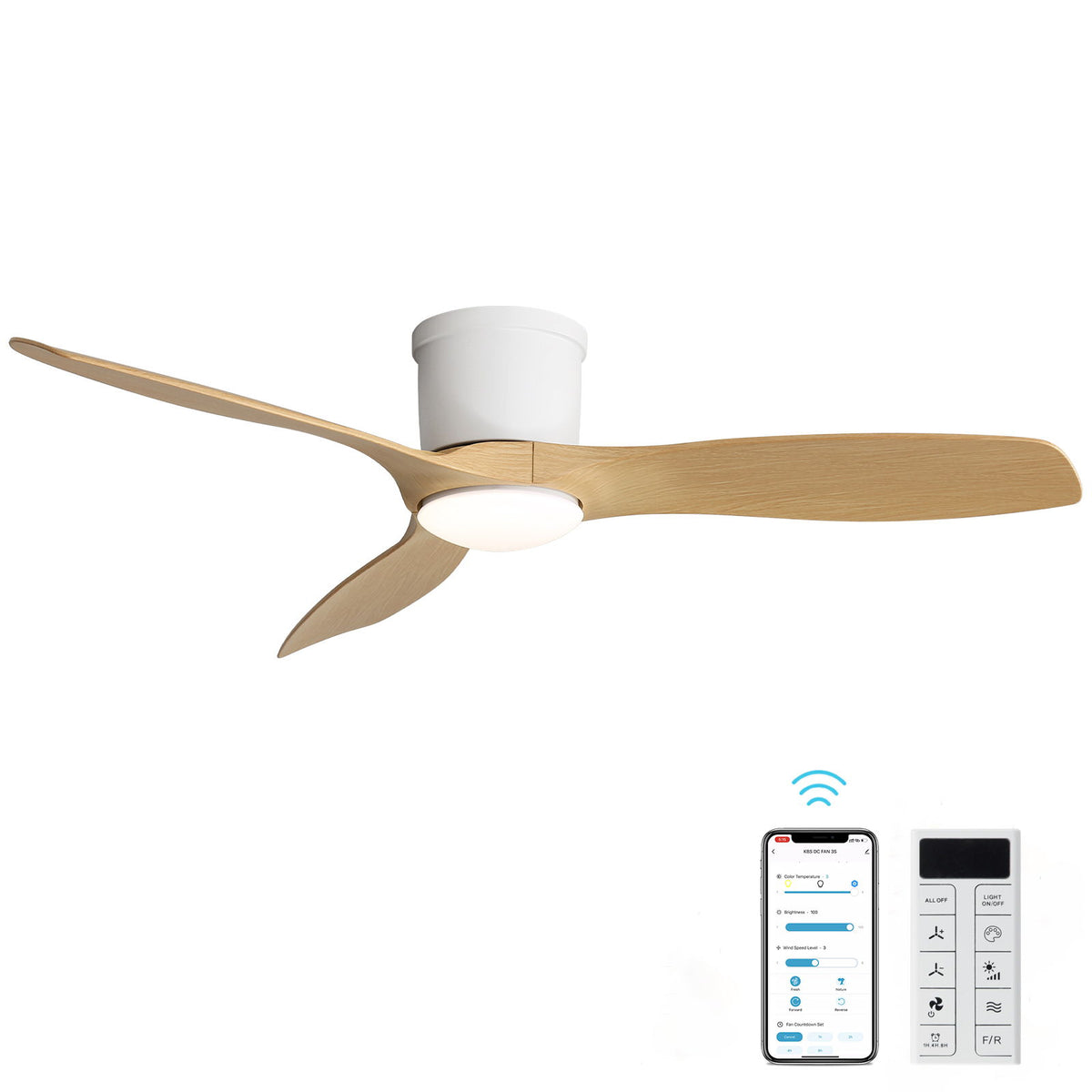 52" Smart Ceiling Fan With Light, 3 Blades DC Motor, Reversible Function - Matte White