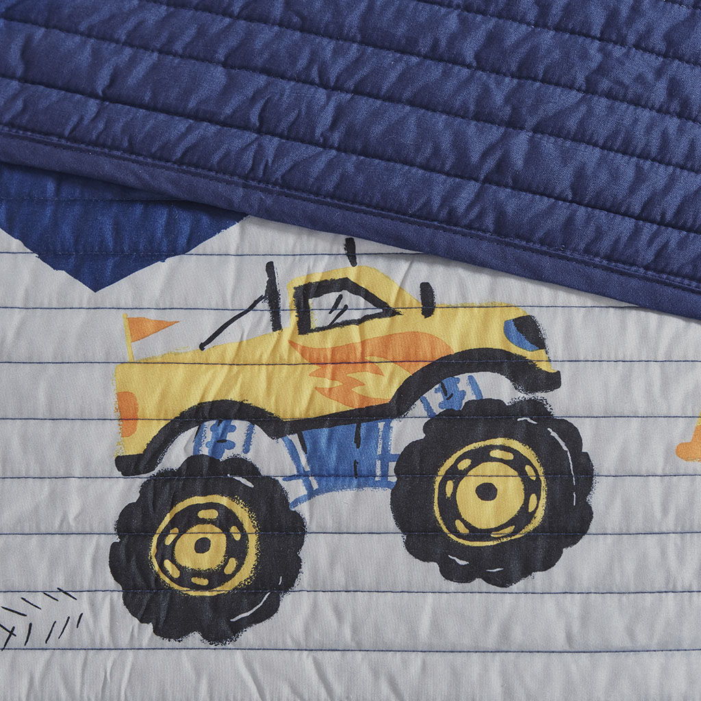 Nash - Monster Truck Reversible Coverlet Set - Blue