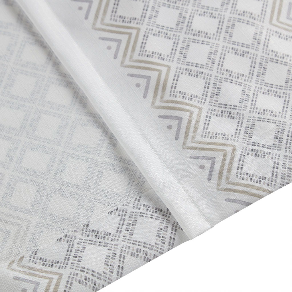 Ebby - 50x95" Poly Printed Curtain Panel With Tufted Stripe (Set of 2) - White / Taupe