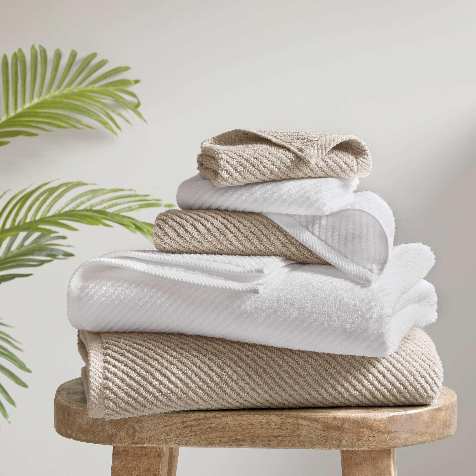 Diagonal Ribbed - 6 Piece Washcloths Set - White